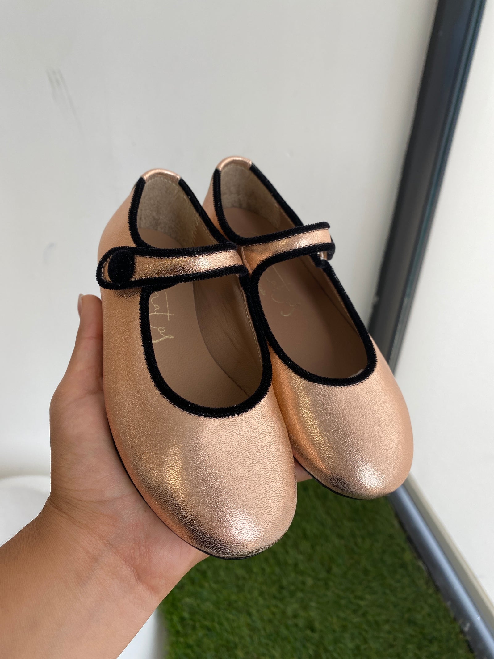 Papanatas Metal Blush Velvet Piping Mary Jane-Tassel Children Shoes
