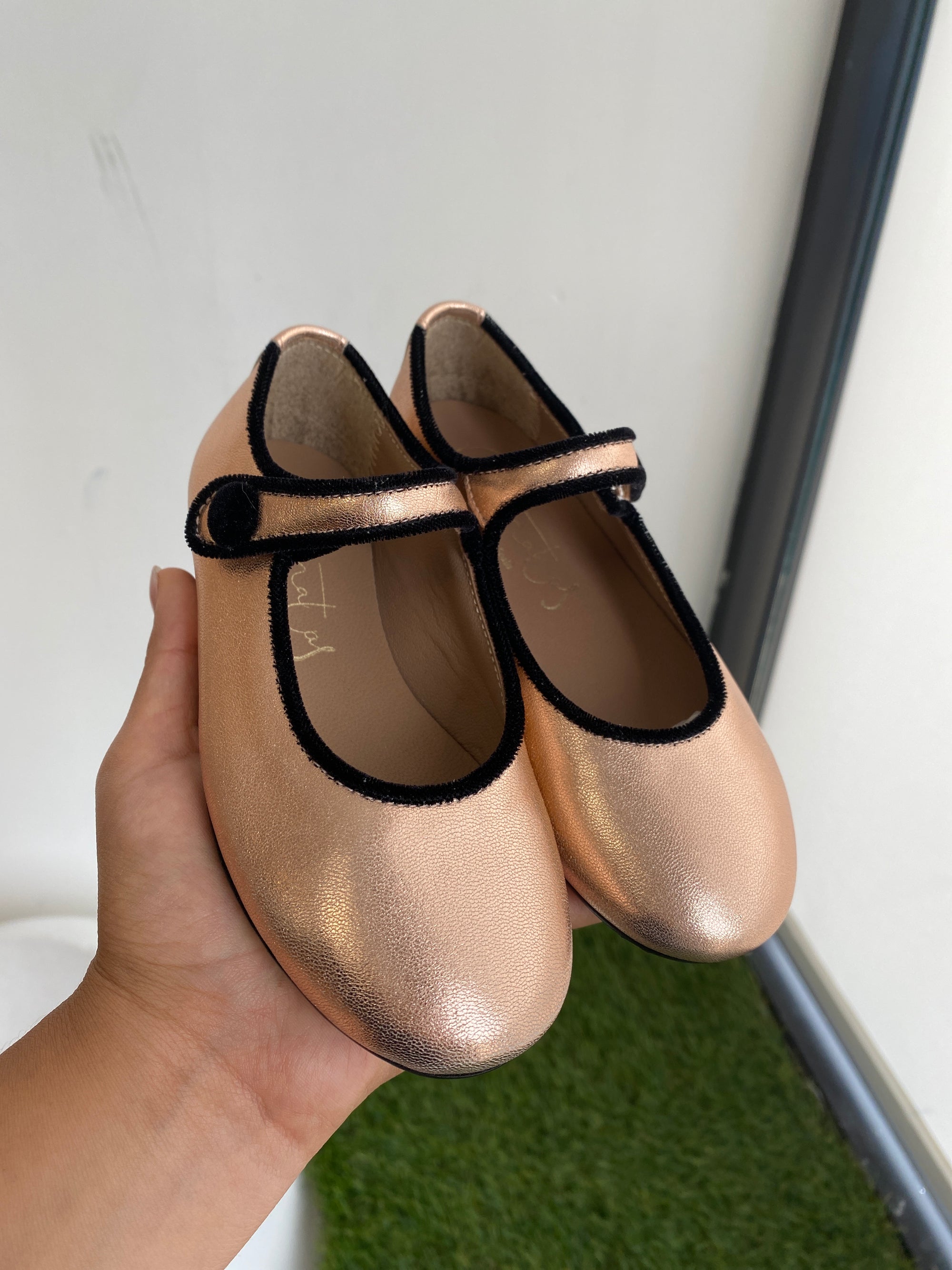 Papanatas Metal Blush Velvet Piping Mary Jane-Tassel Children Shoes
