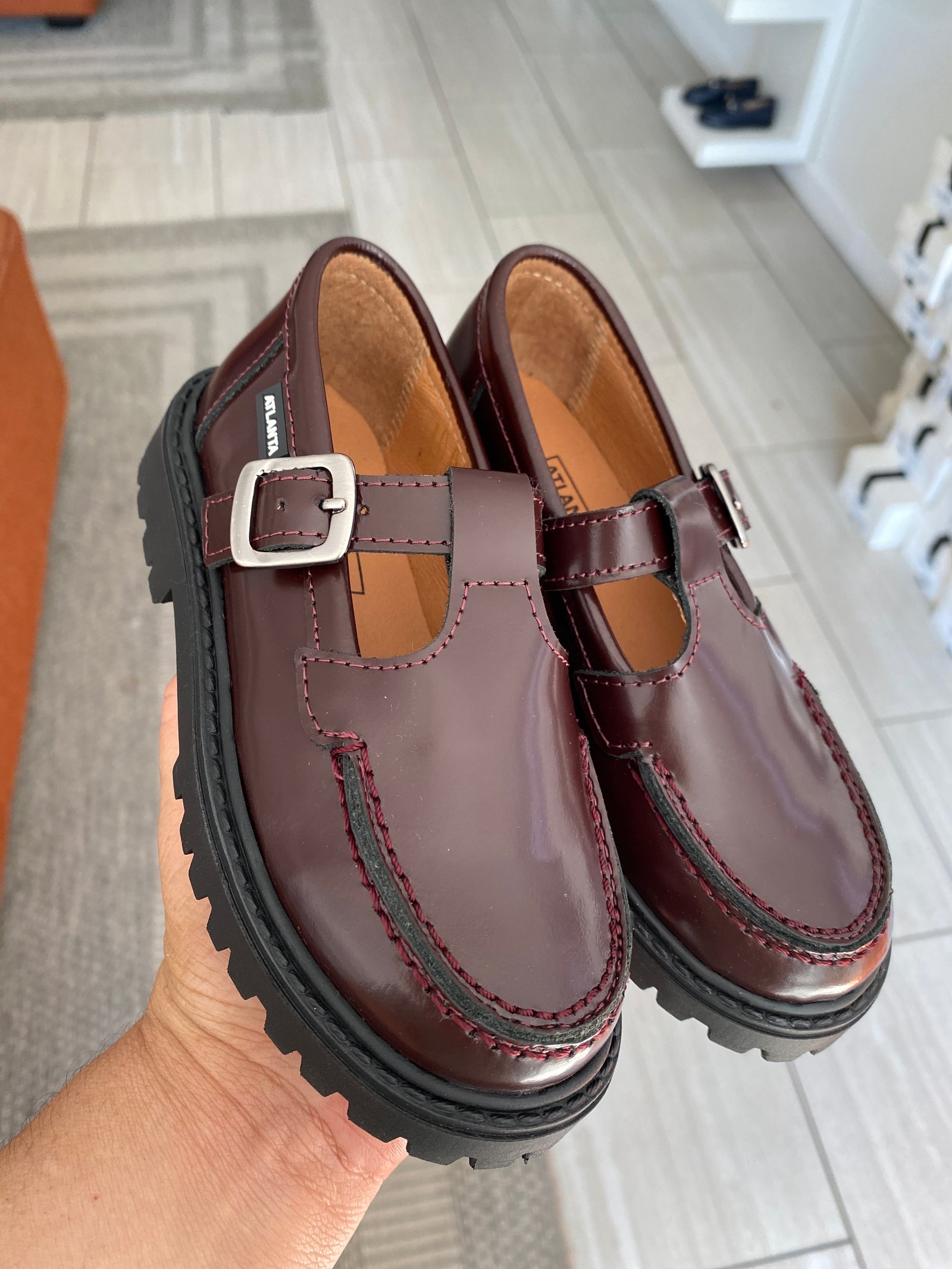 Atlanta Mocassin Burgundy Florentic Chunky T Strap-Tassel Children Shoes