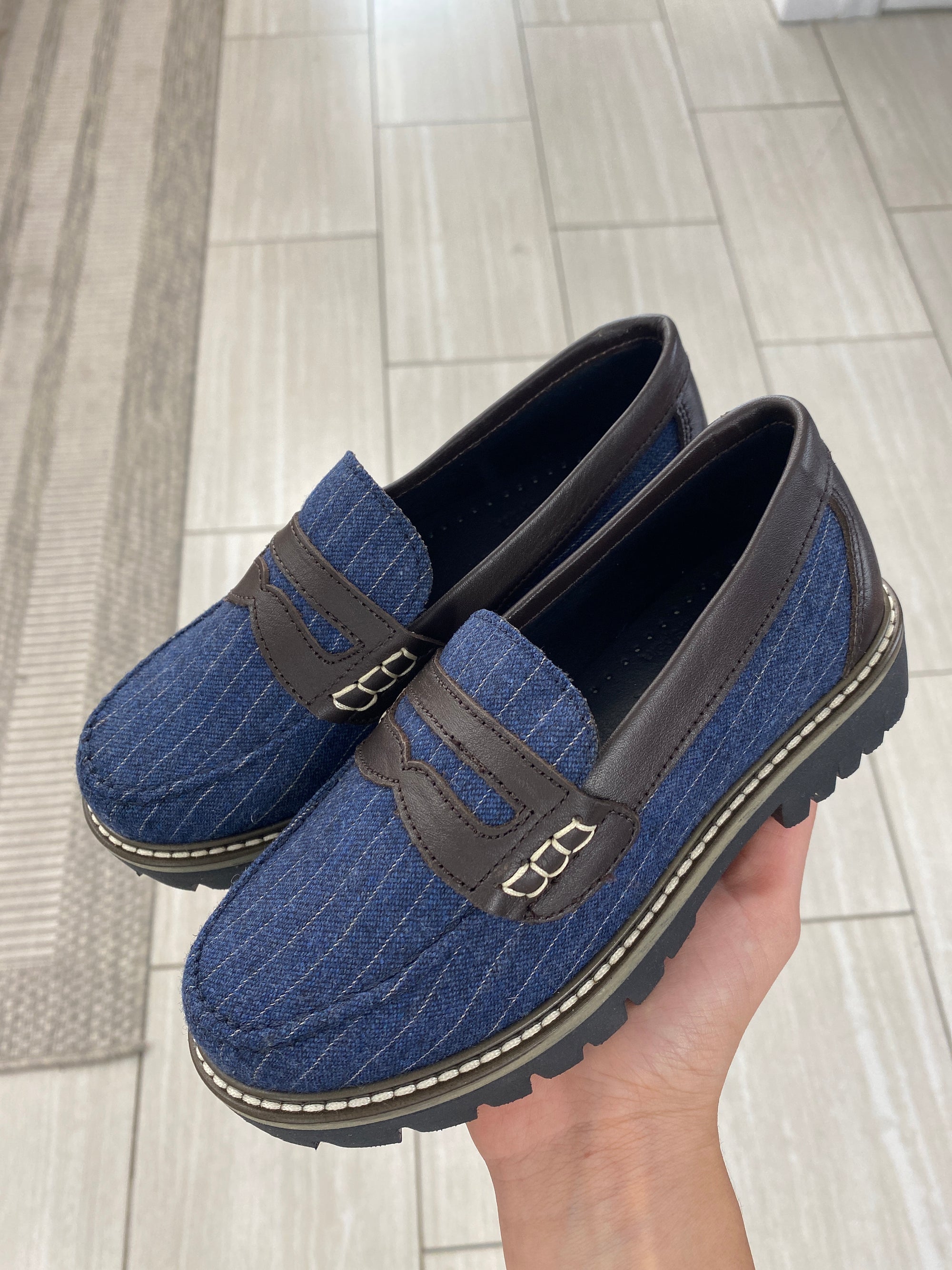LMDI Navy Pinstripe Penny Loafer-Tassel Children Shoes