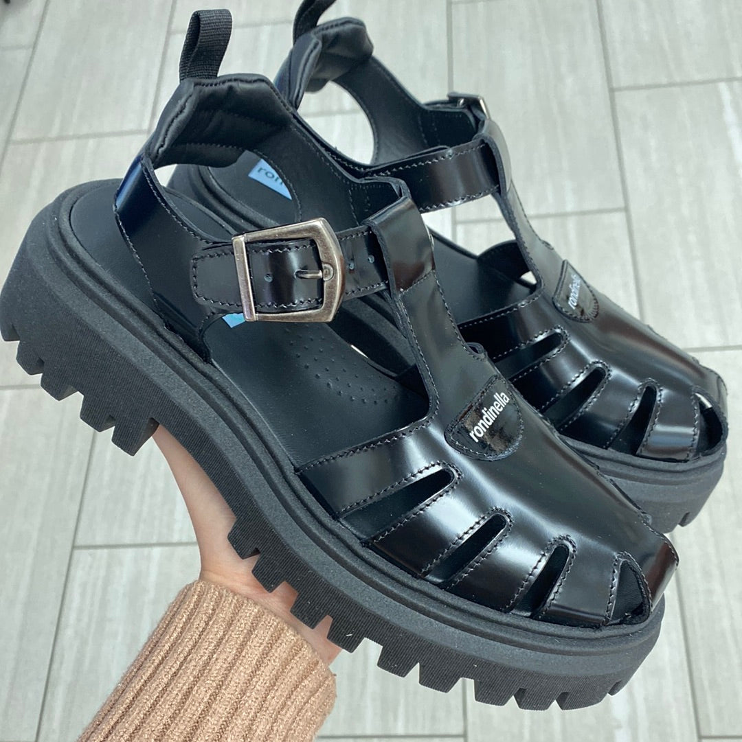 Rondinella Black Gladiator Chunky Sandal-Tassel Children Shoes