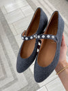 Papanatas Gray Flannel Pearl Pointed Mary Jane-Tassel Children Shoes