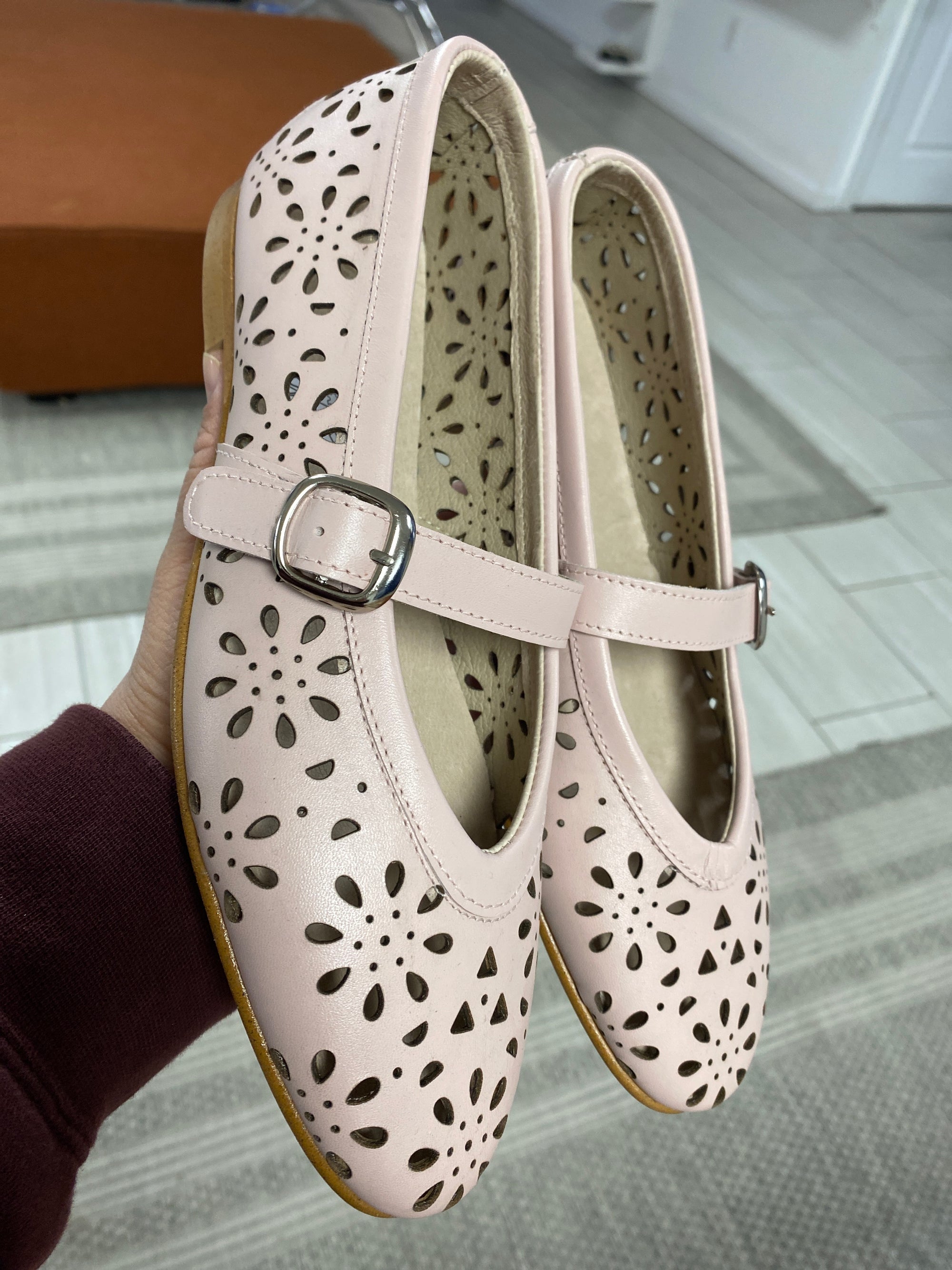 Spain+Co Pale Pink Lasercut Mary Jane-Tassel Children Shoes