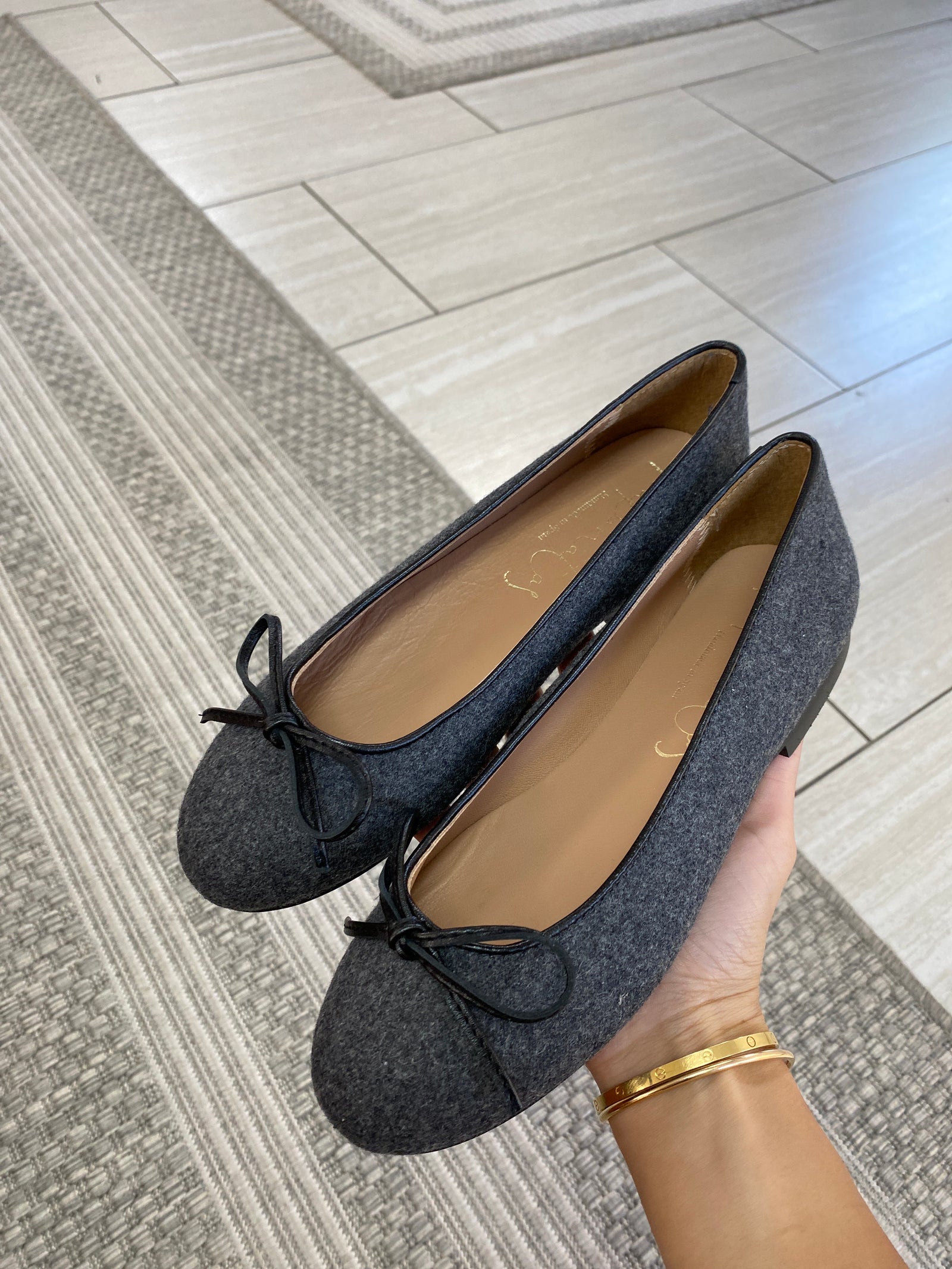 Papanatas Gray Wool Bow Ballet Flat-Tassel Children Shoes