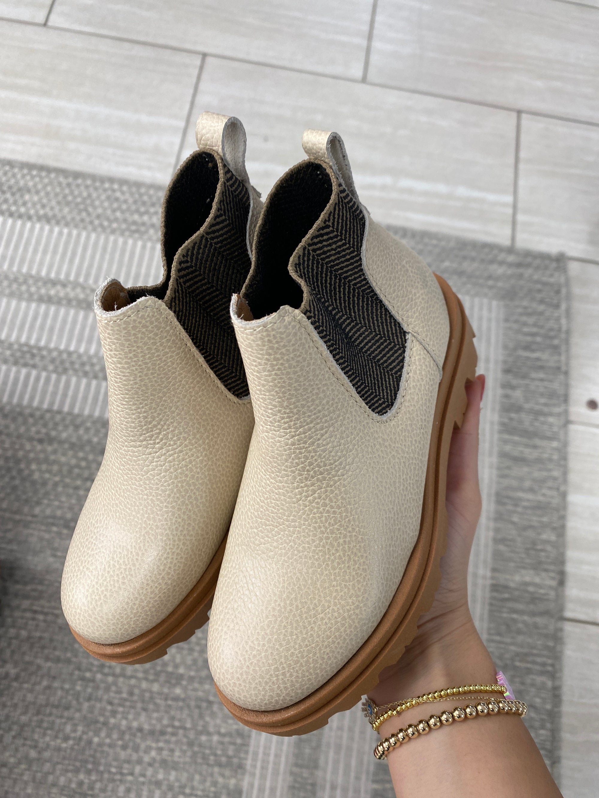 LMDI Latte Pebbled Chunky Elastic Boot-Tassel Children Shoes