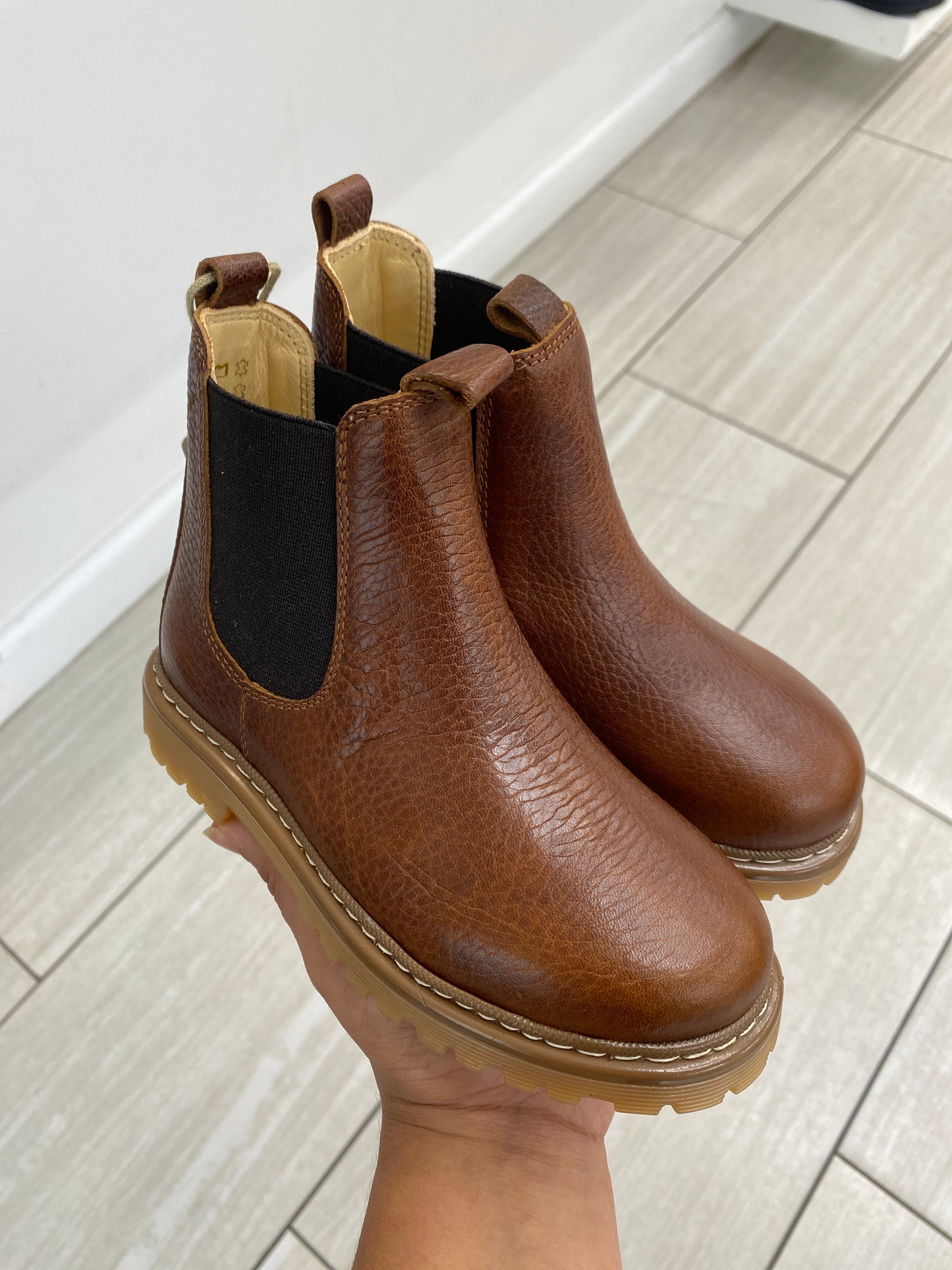 Angulus Rich Brown Leather Elastic Boot-Tassel Children Shoes
