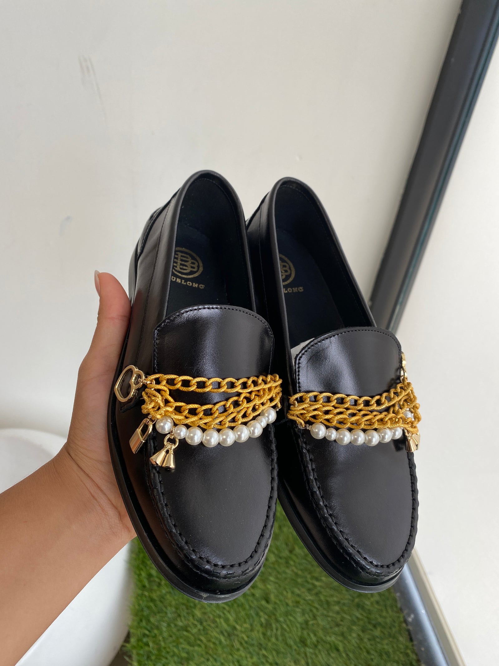 Blublonc Black Multi Chain Loafer-Tassel Children Shoes