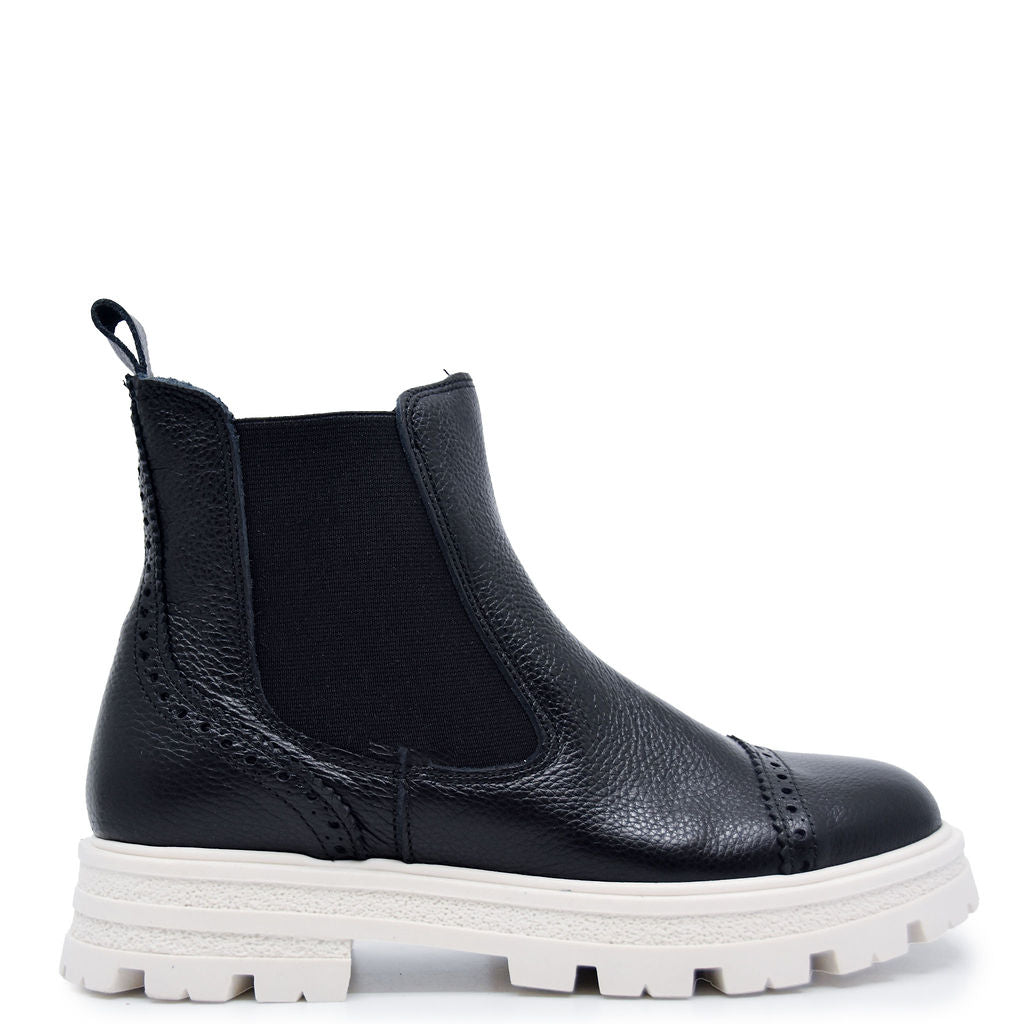 Blublonc Black Pebbled Captoe Elastic Bootie-Tassel Children Shoes