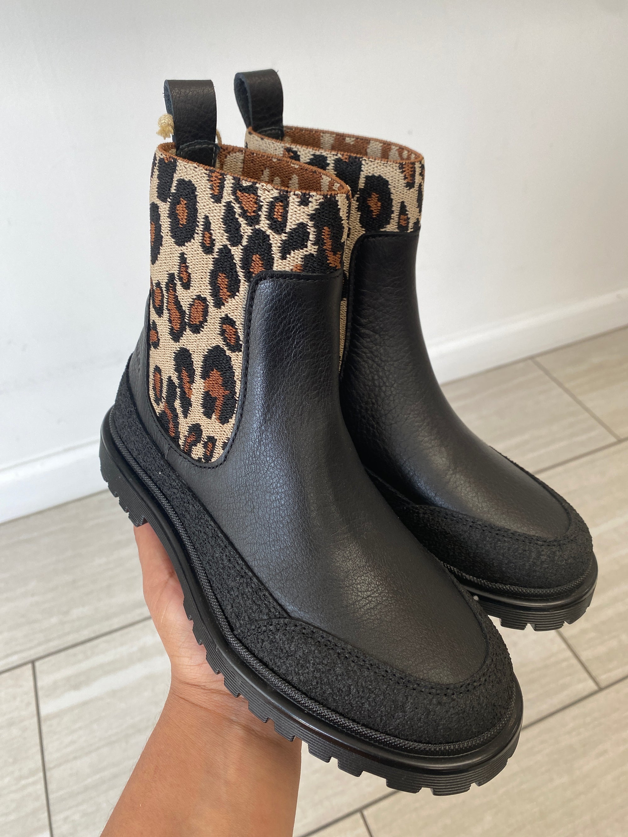 Angulus Black Leopard Chunky Boot-Tassel Children Shoes