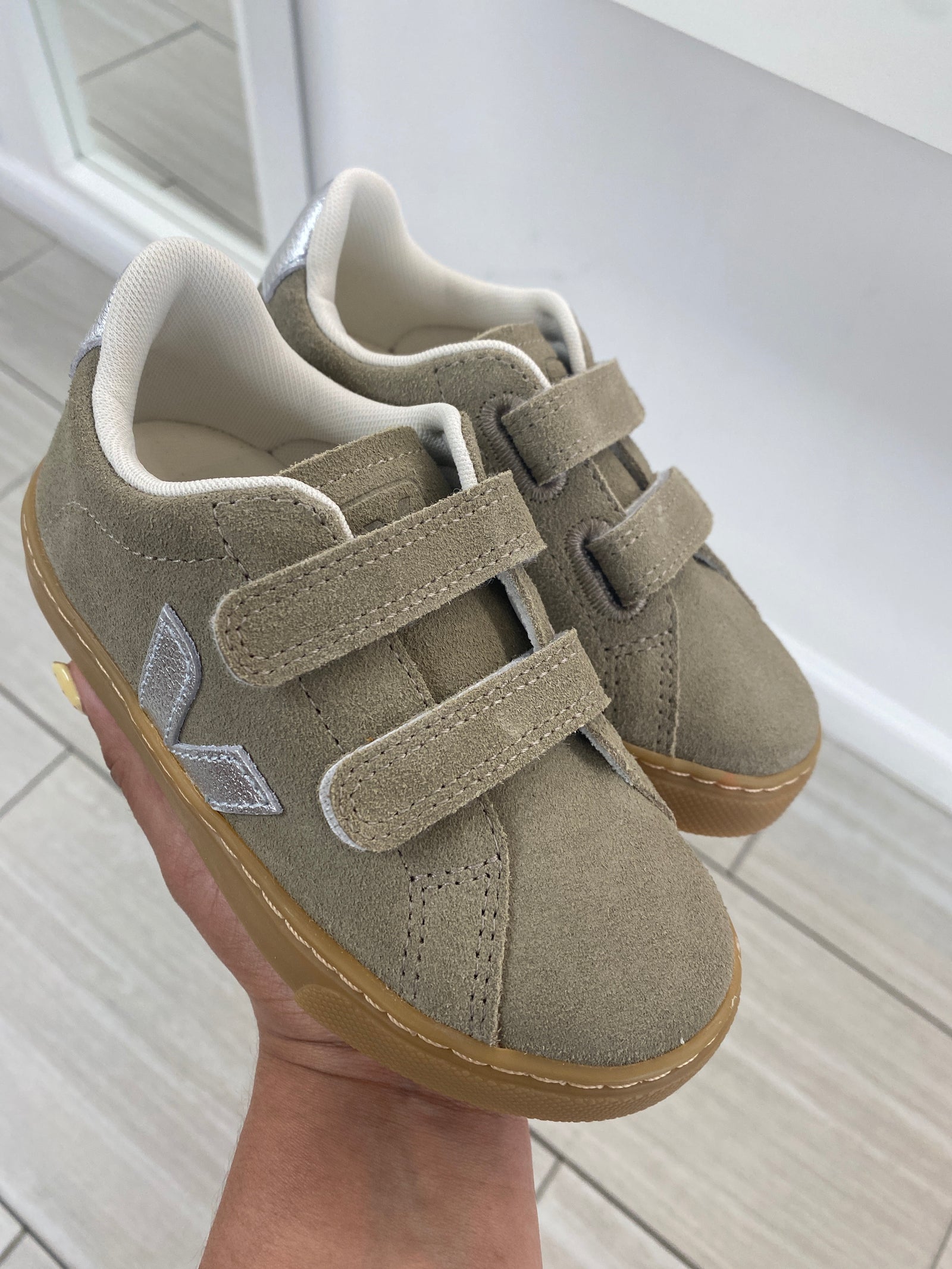 Veja Taupe Silver Velcro Sneaker-Tassel Children Shoes
