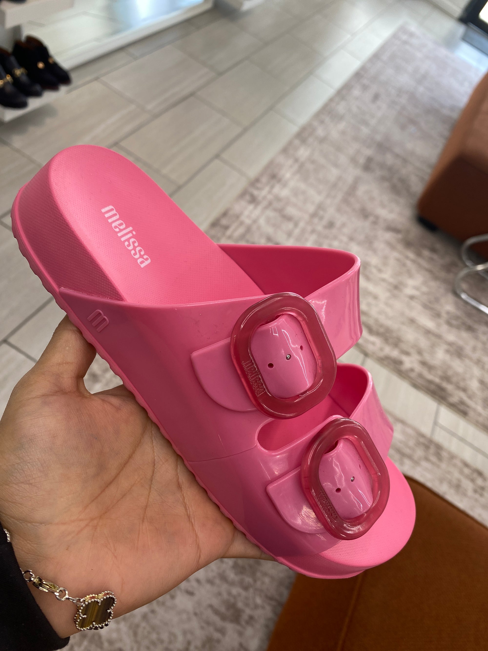 Mini Melissa Hot Pink Jelly Slide-Tassel Children Shoes