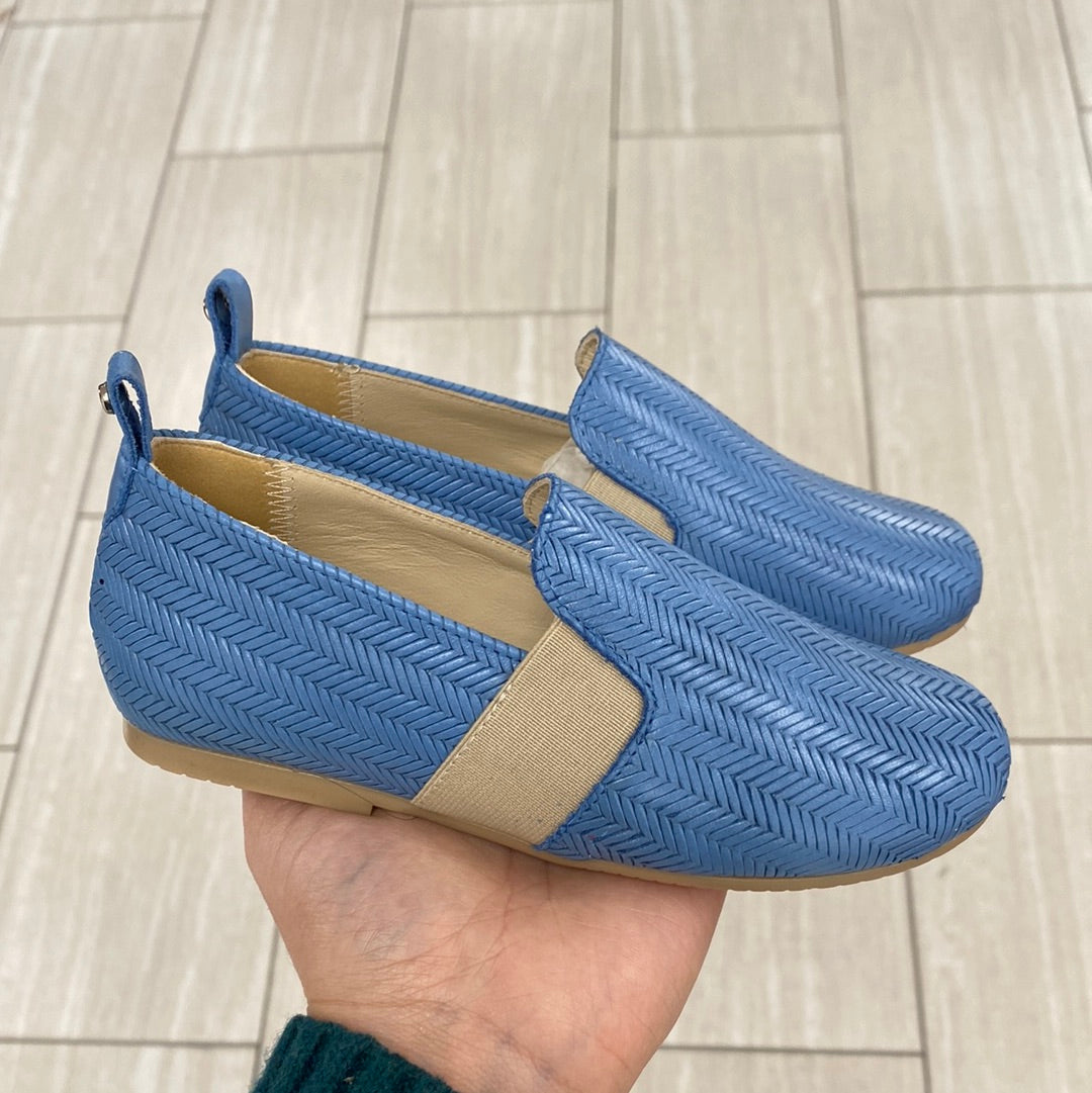 Manuela Blue Herringbone Elastic Smoking Loafer-Tassel Children Shoes