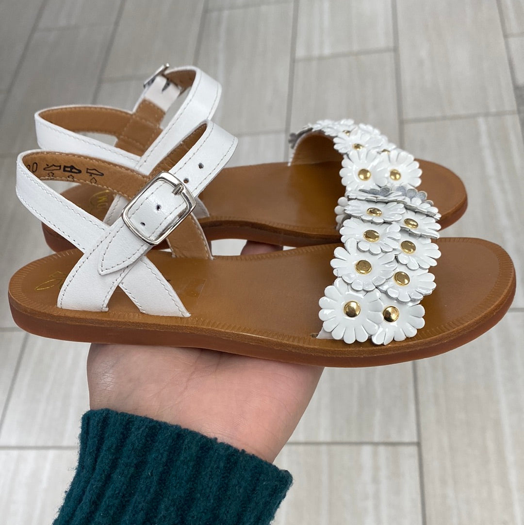 Pom D'Api White Sunflower Sandal-Tassel Children Shoes