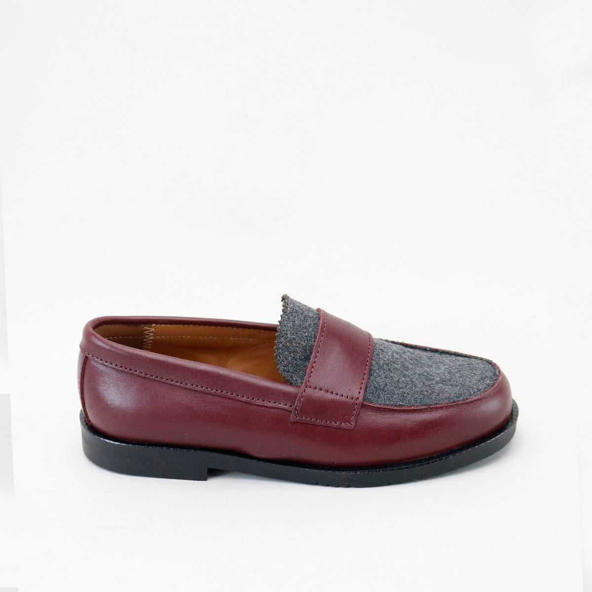 Papanatas Burdeos and Grey Wool Loafer-Tassel Children Shoes