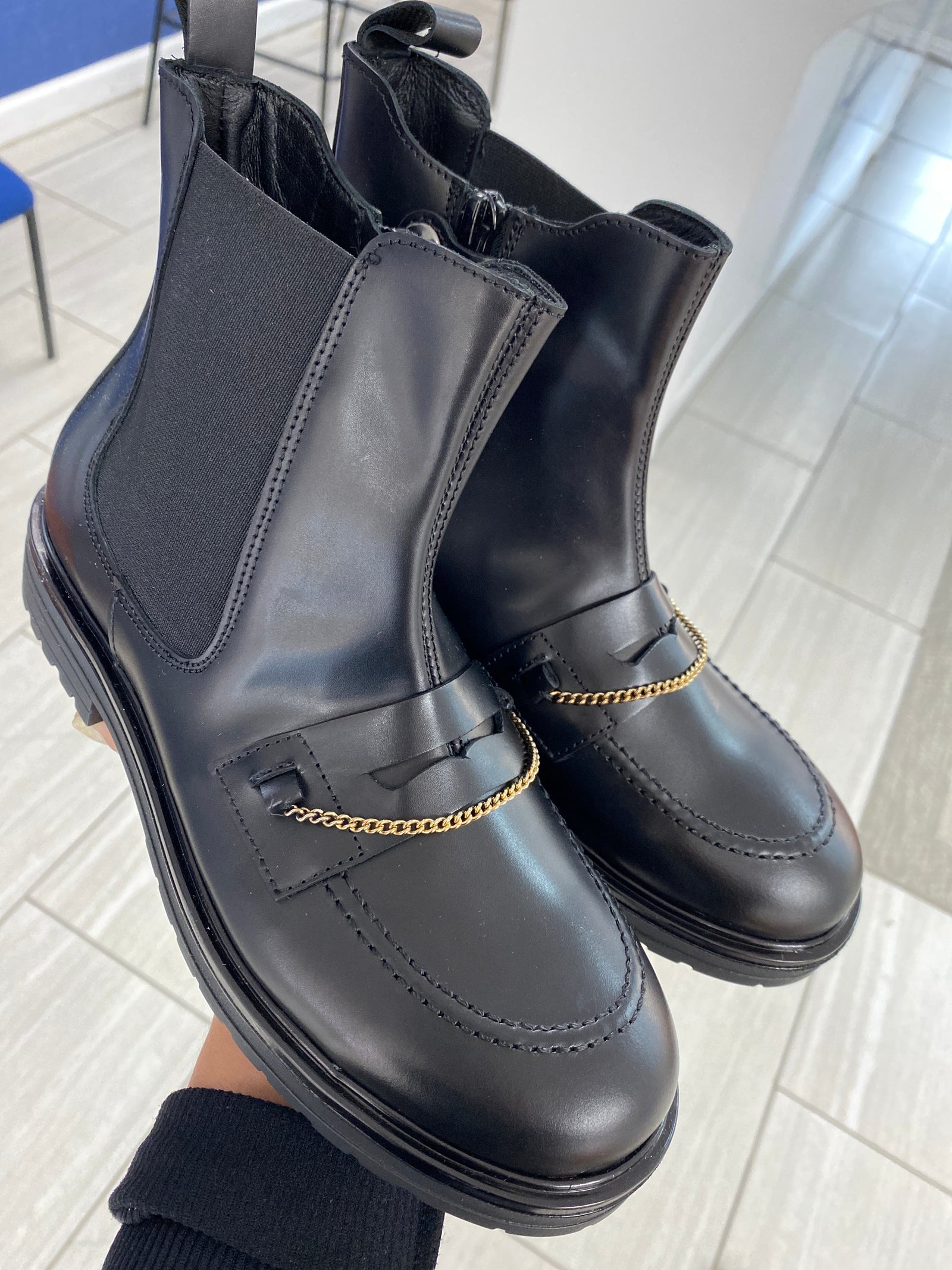 Rondinella Black Chain Penny Boot-Tassel Children Shoes