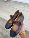 Papanatas Burgundy and Navy Captoe Bow Mary Jane-Tassel Children Shoes