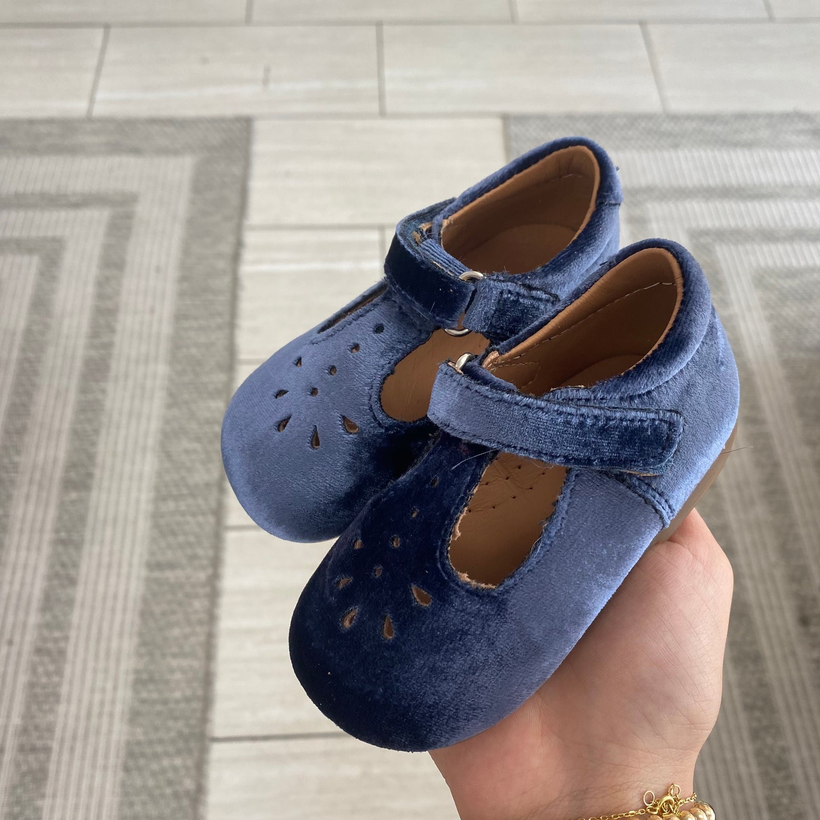 Papanatas Indigo Velvet Perforated Baby Shoe-Tassel Children Shoes