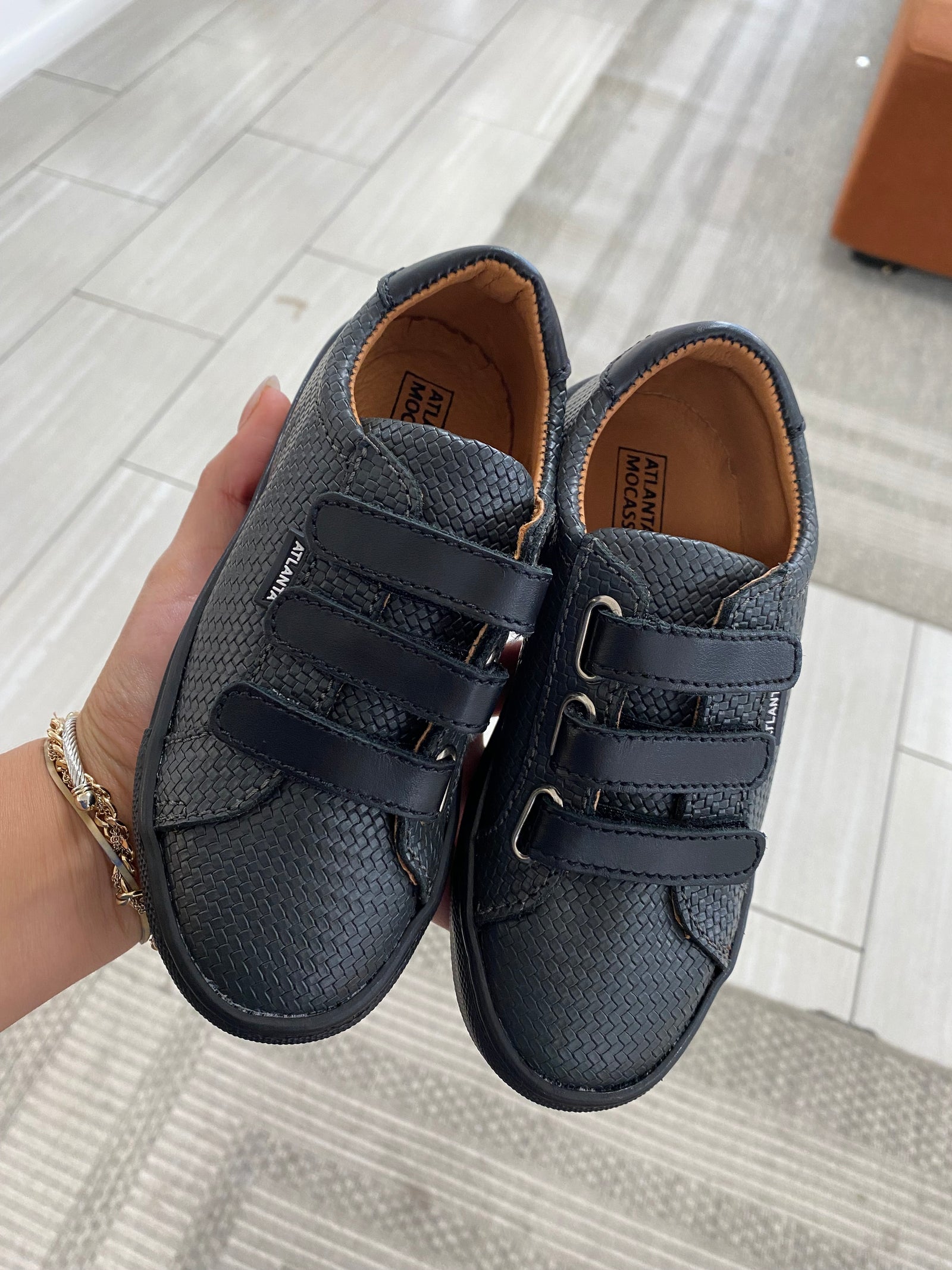 Atlanta Mocassin Gray and Black Velcro Sneaker-Tassel Children Shoes