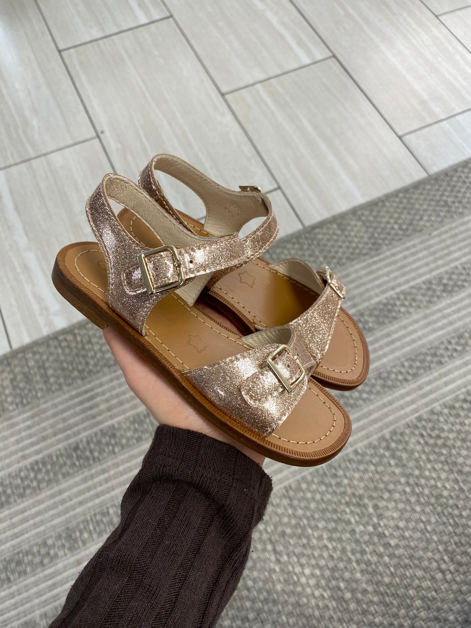 Beberlis Gold Shimmer Buckle Sandal-Tassel Children Shoes