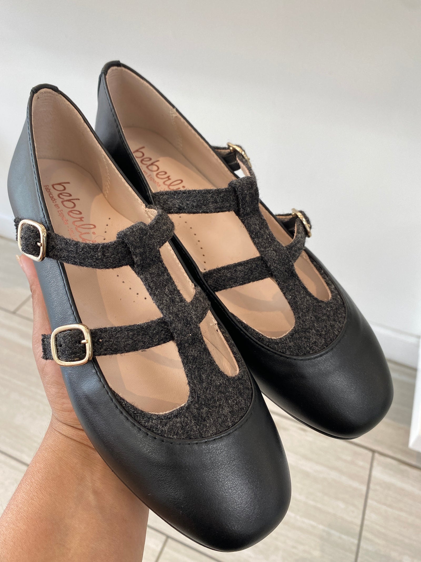 Beberlis Black and Gray Double Strap Mary Jane-Tassel Children Shoes