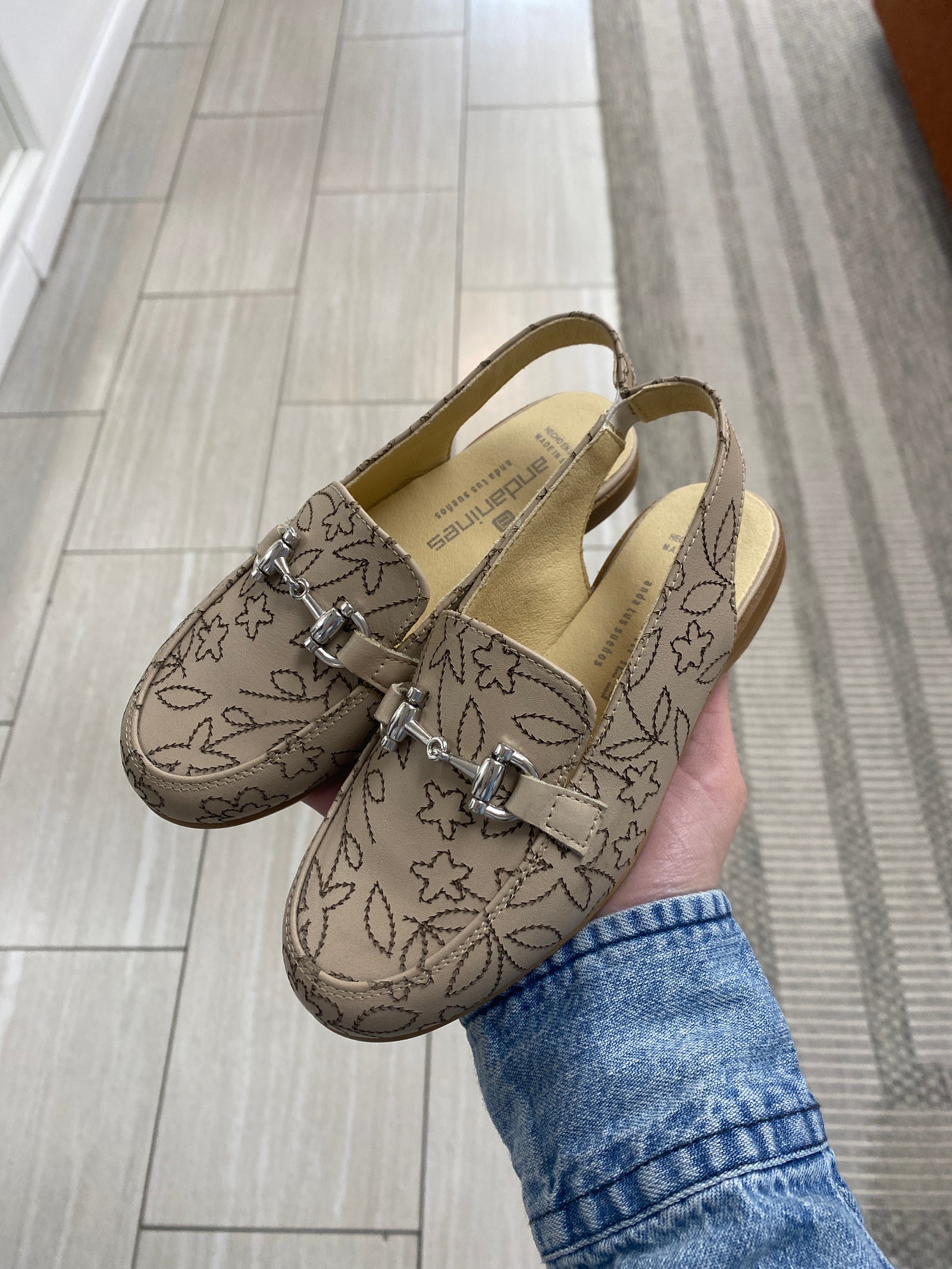 Andanines Mousse Floral Embroidered Mule Slingback-Tassel Children Shoes