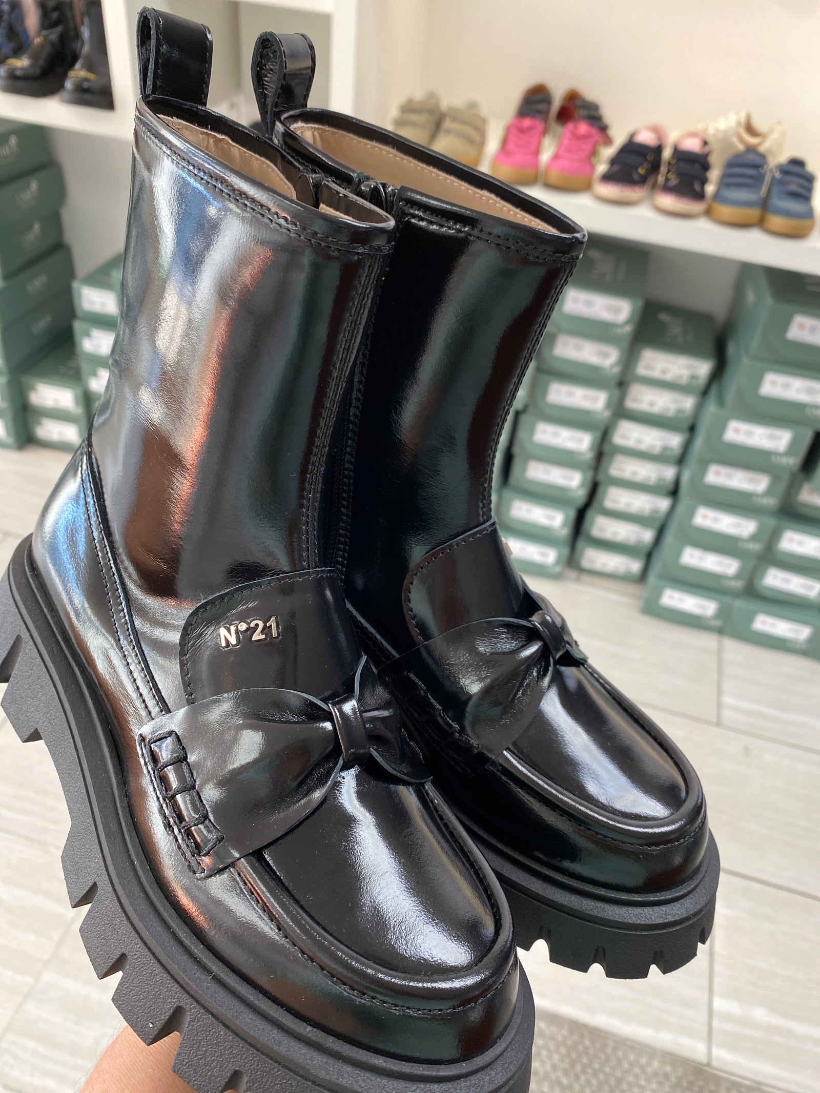 N°21 Black Patent Bow Loafer Boot