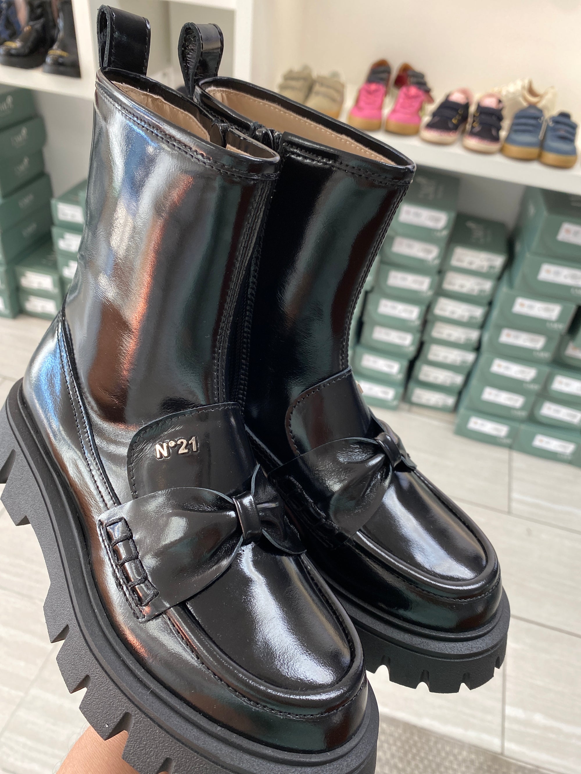 N°21 Black Patent Bow Loafer Boot