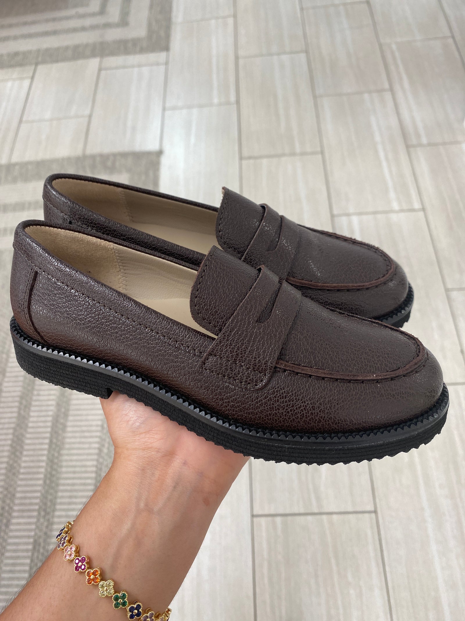 Beberlis Coffee Rugged Sole Loafer-Tassel Children Shoes