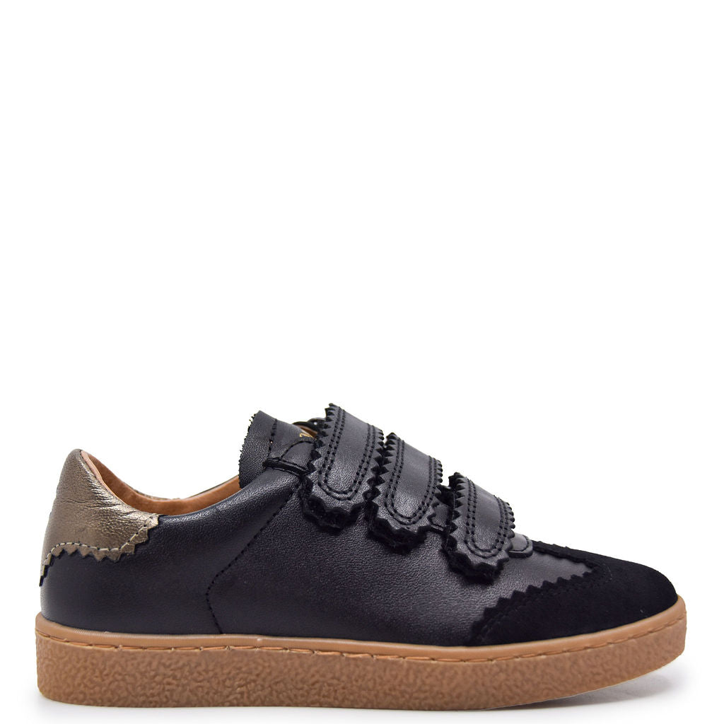 Porte Black and Gold Scalloped Velcro Sneaker-Tassel Children Shoes