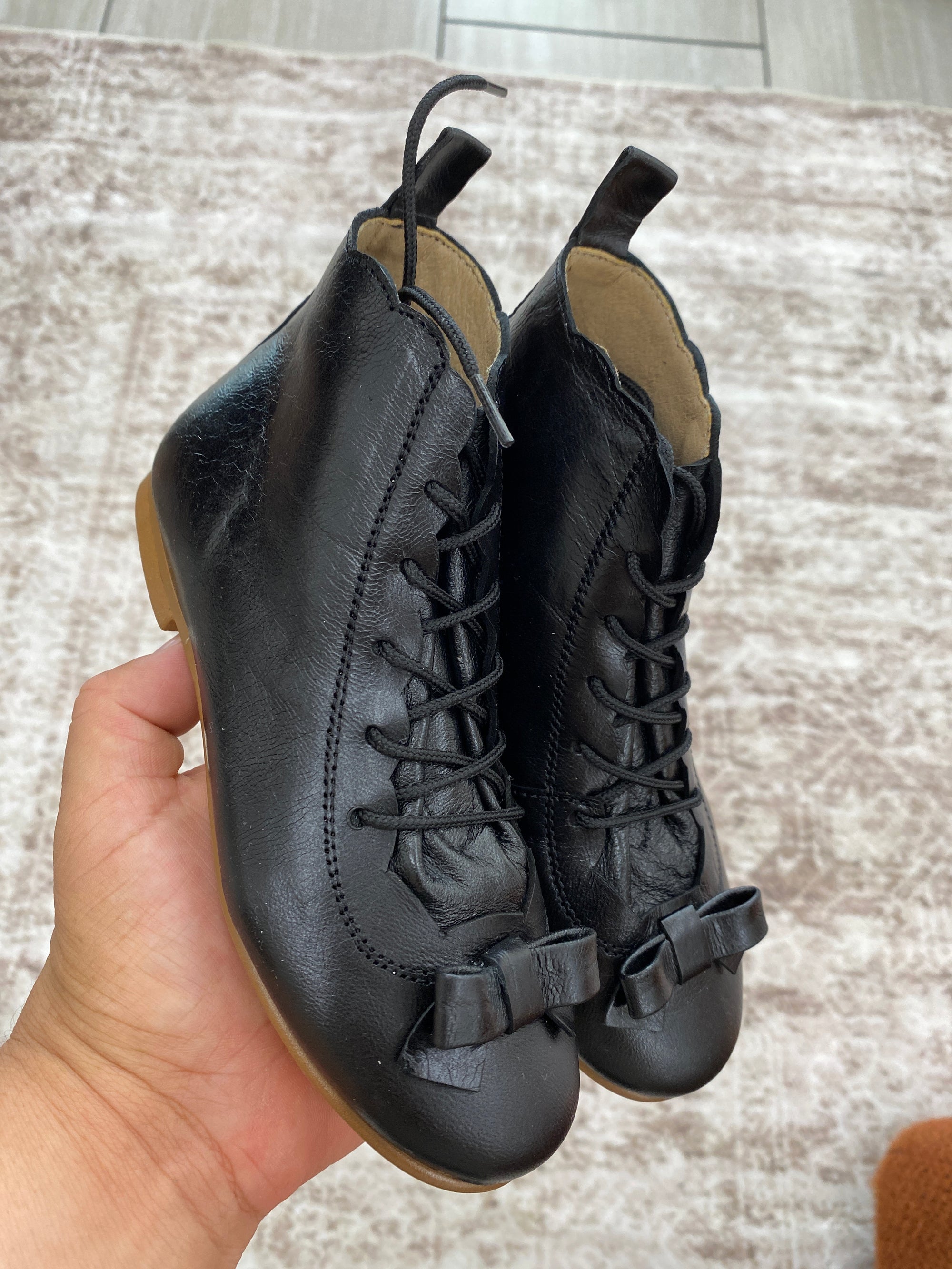 Sonatina Vintage Black Bow Scalloped Boot-Tassel Children Shoes