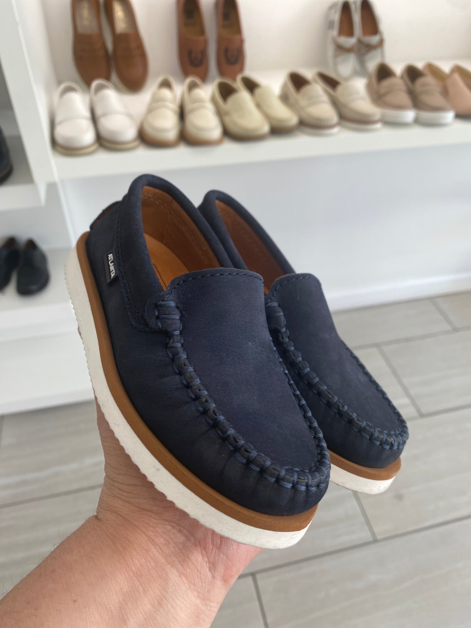 Atlanta Mocassin Dark Navy Nubok Boat Loafer-Tassel Children Shoes