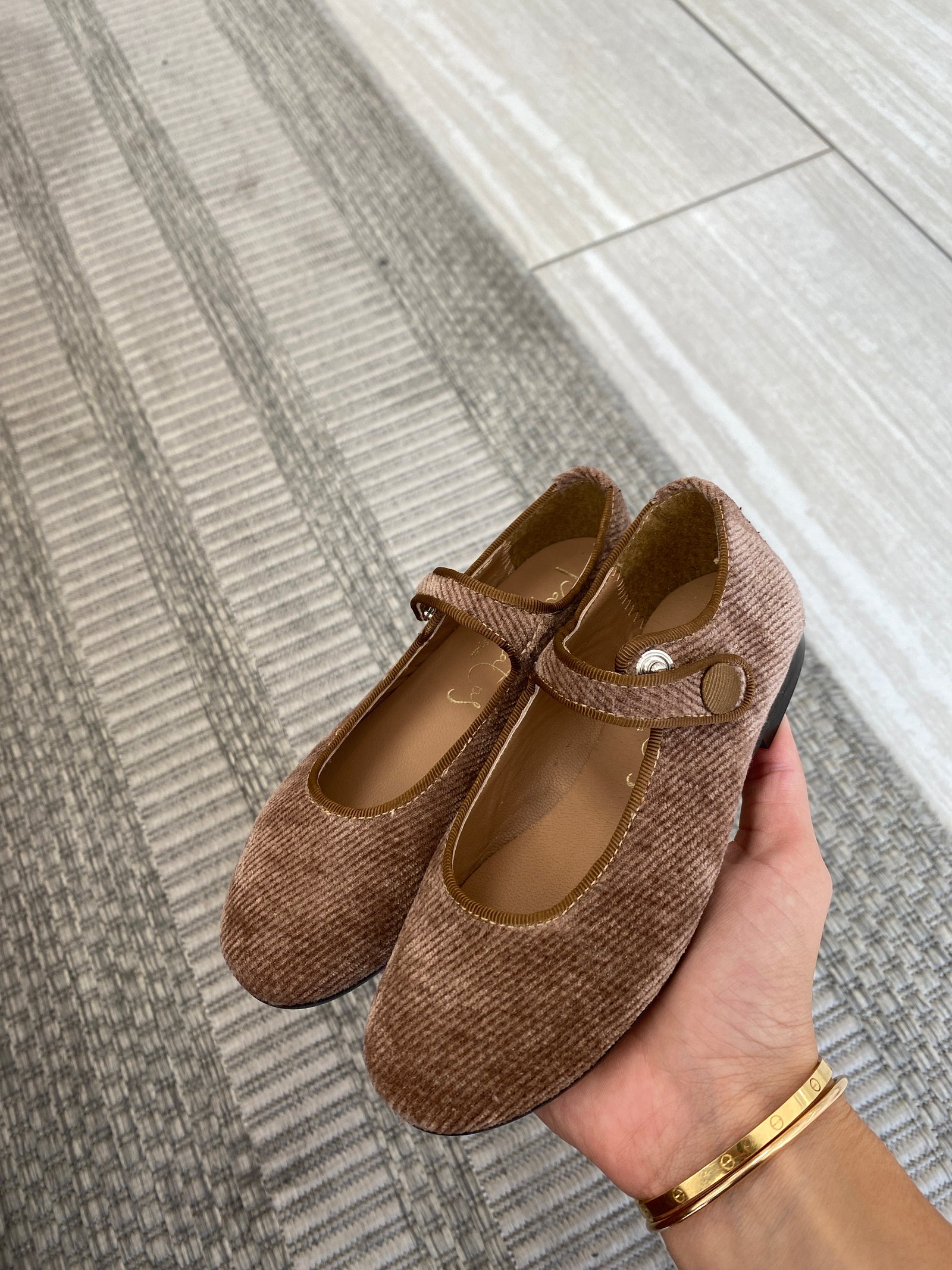 Papanatas Light Brown Wool Mary Jane-Tassel Children Shoes