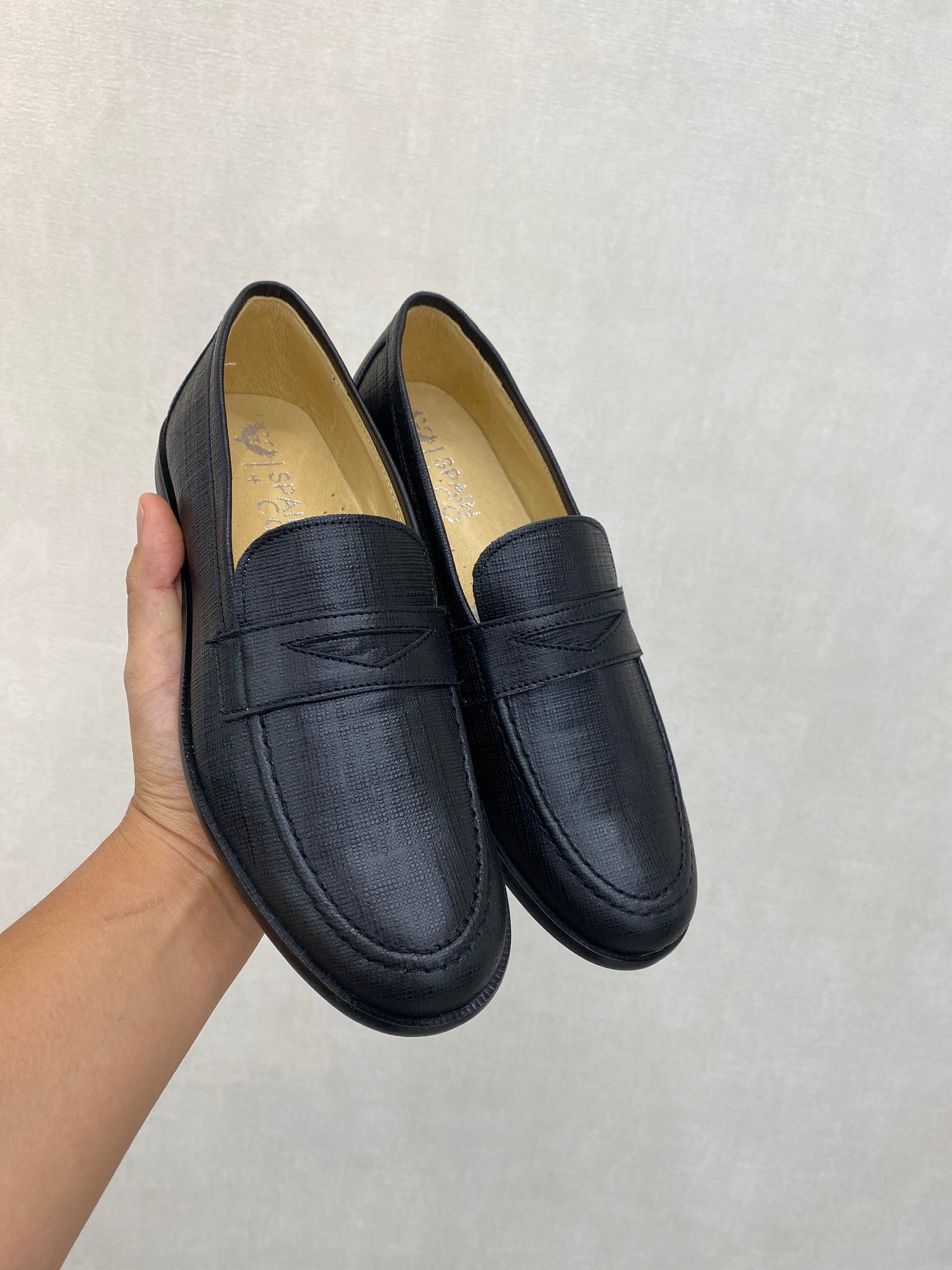 Spain+Co Black Textured Penny Dress Loafer-Tassel Children Shoes