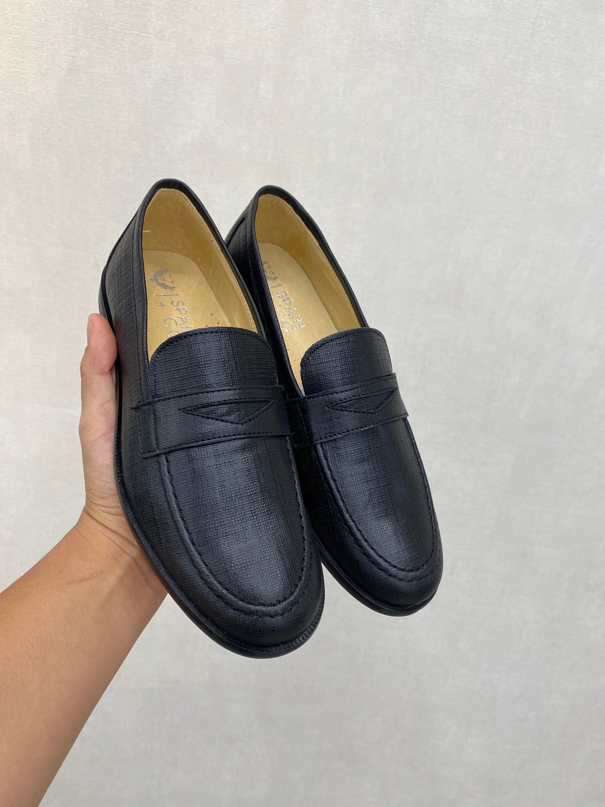 Spain+Co Black Textured Penny Dress Loafer-Tassel Children Shoes