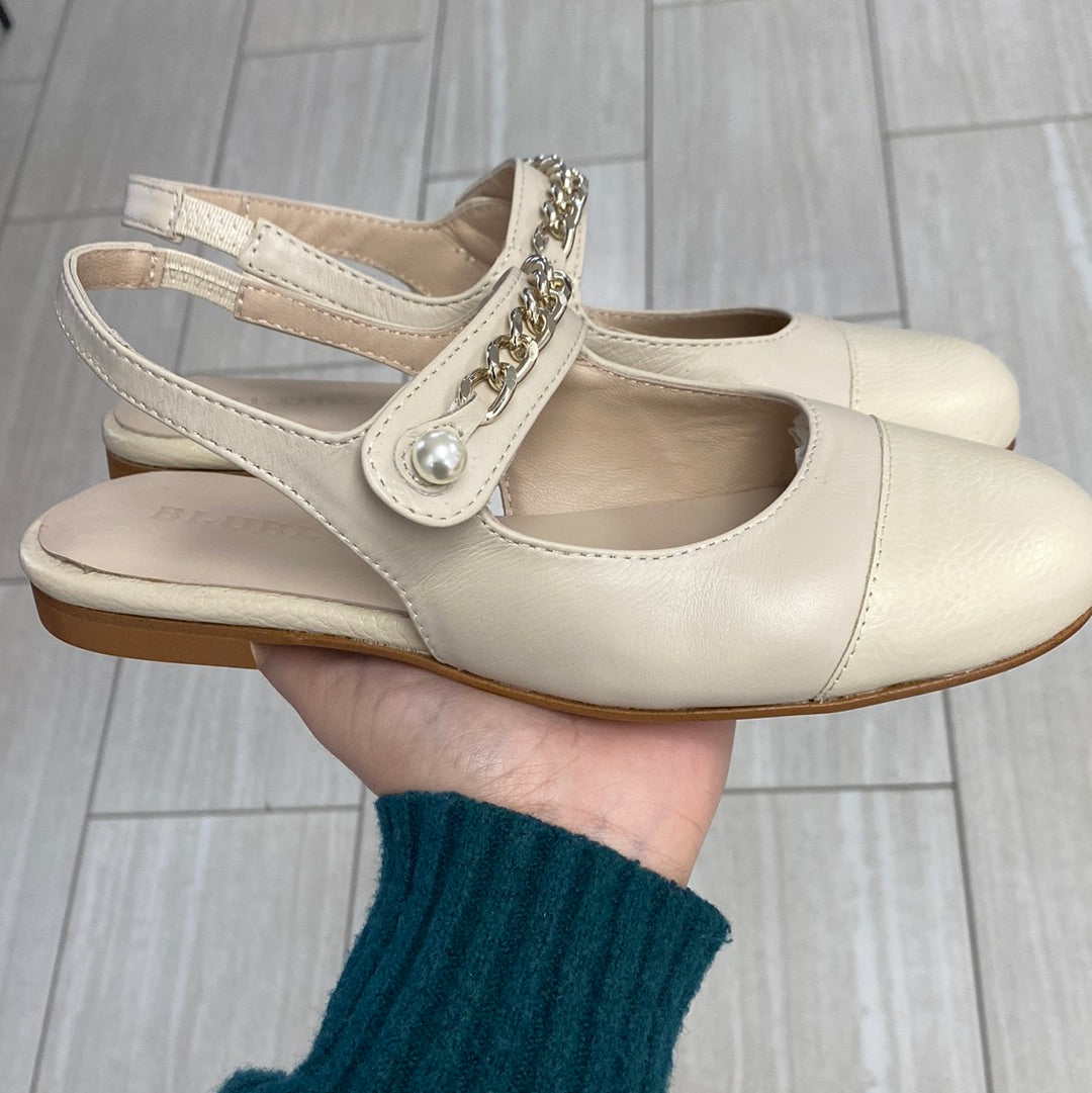 Blublonc Taupe Captoe Pearl Slingback-Tassel Children Shoes