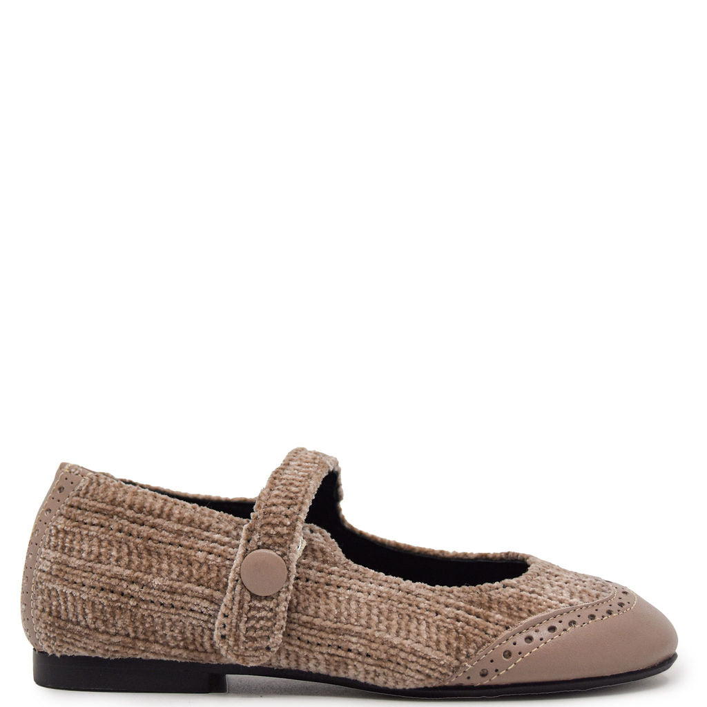 Blublonc Taupe Sweater Wingtip Mary Jane-Tassel Children Shoes
