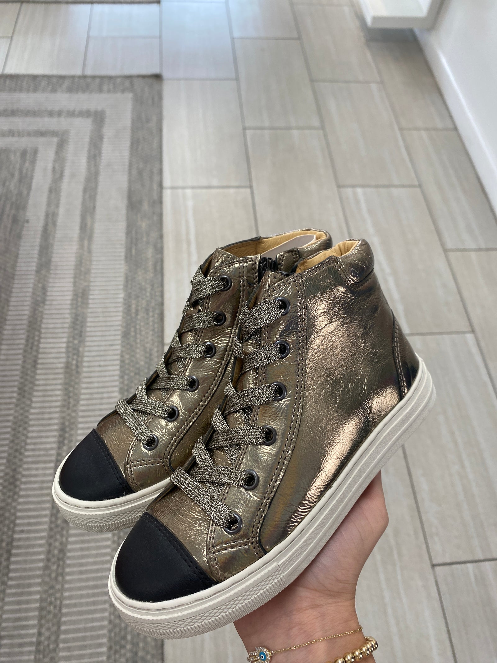 Pom D'Api Bronze Hi Top Zipper Sneaker-Tassel Children Shoes