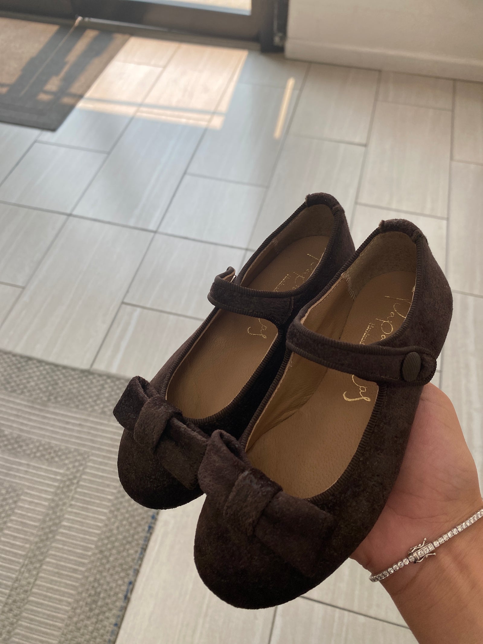 Papanatas Chocolate Velvet BowMary Jane-Tassel Children Shoes