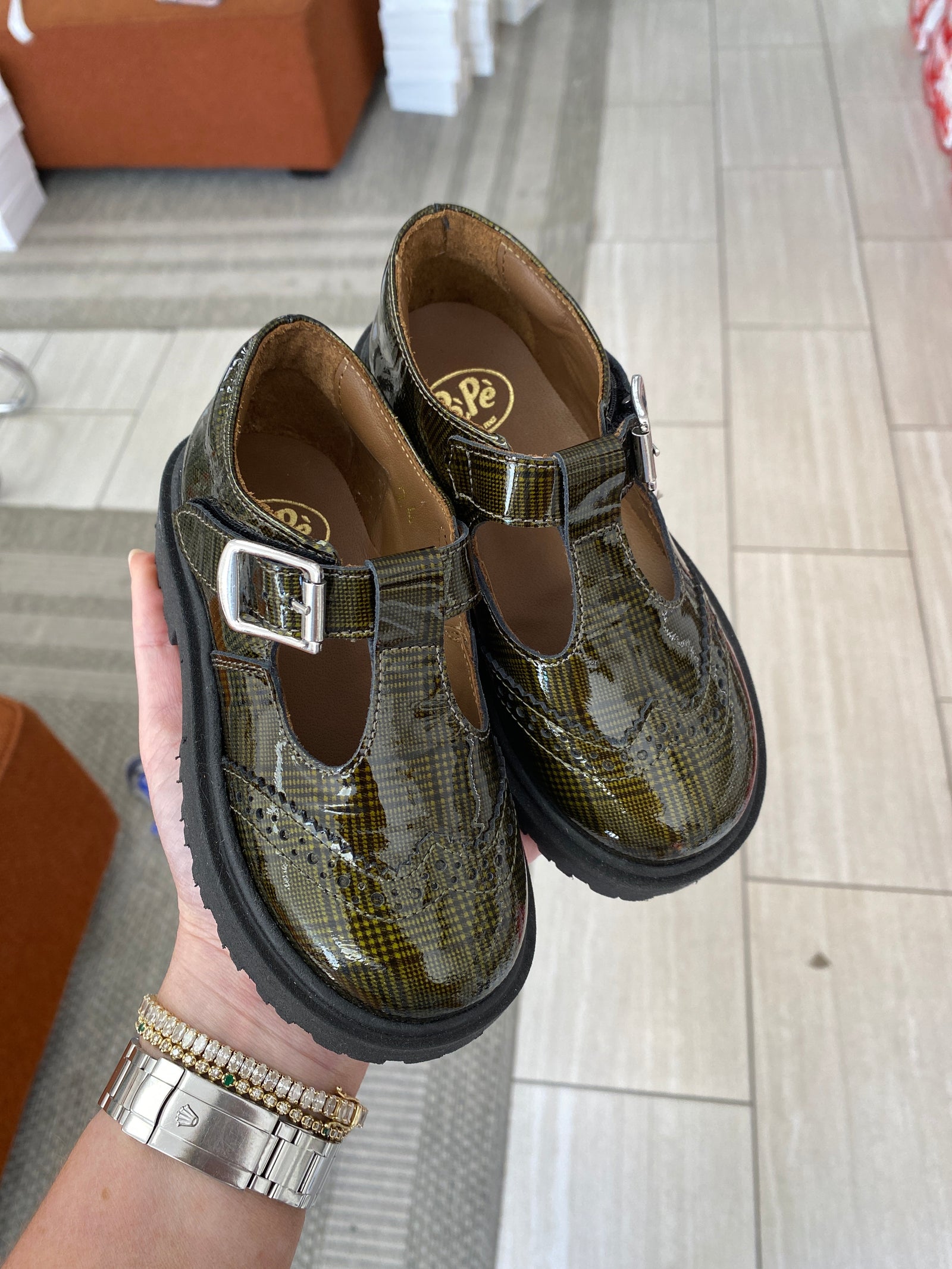 Pepe Hunter Plaid T Strap-Tassel Children Shoes