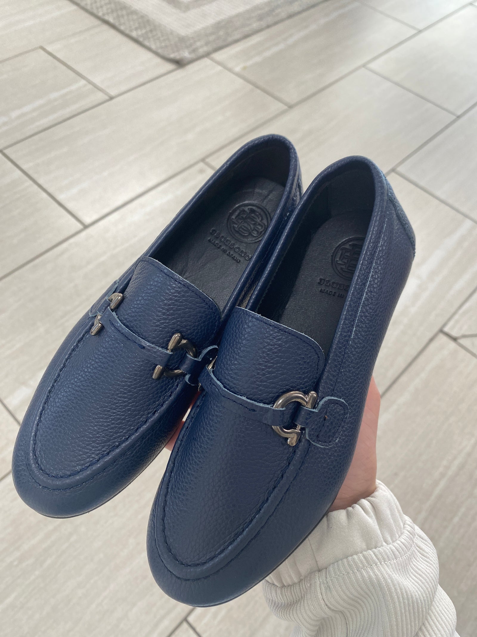 Blublonc Navy Pebbled Buckle Dress Shoe-Tassel Children Shoes