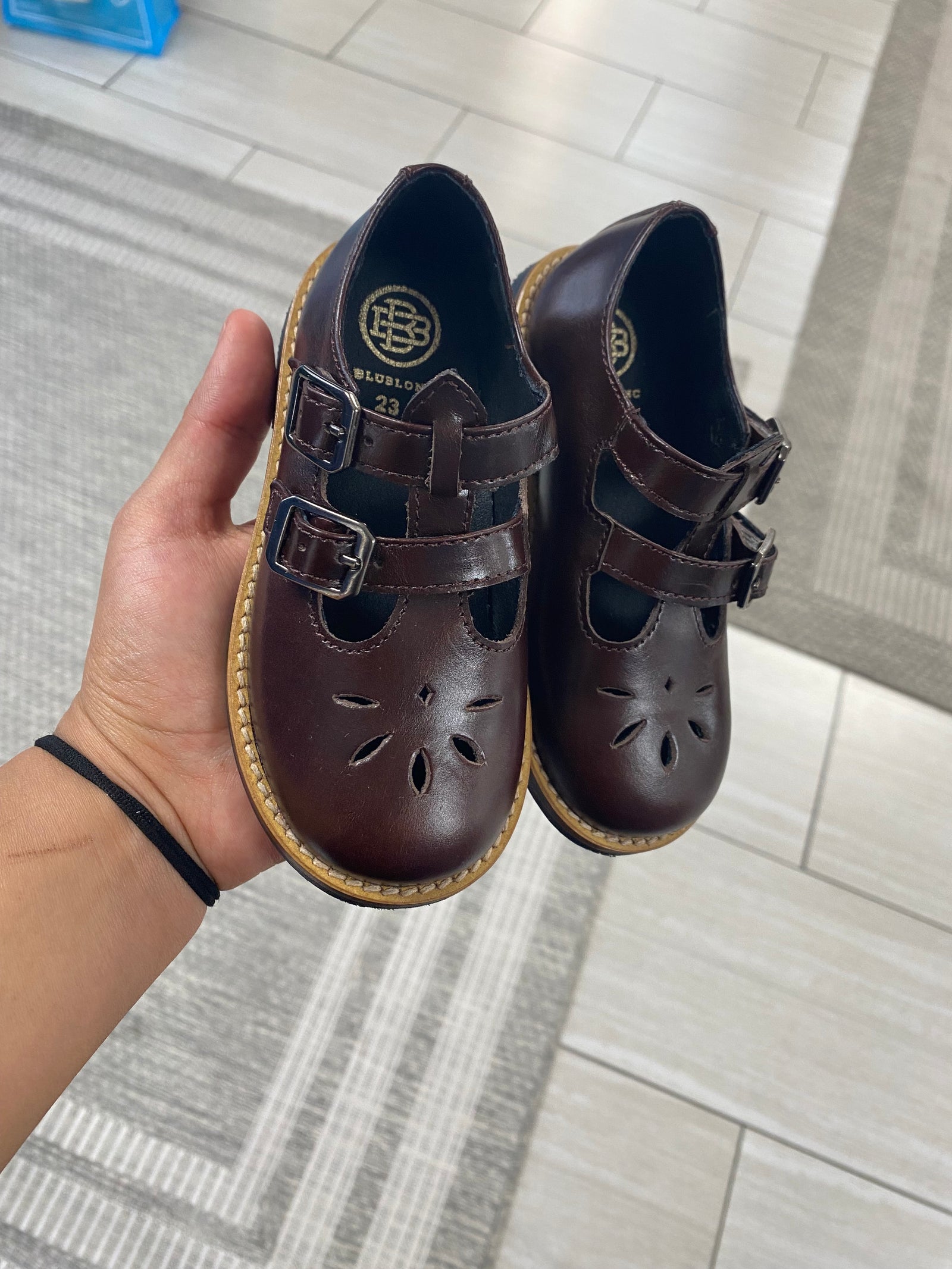 Blublonc Dark Brown Double T Strap Loafer-Tassel Children Shoes