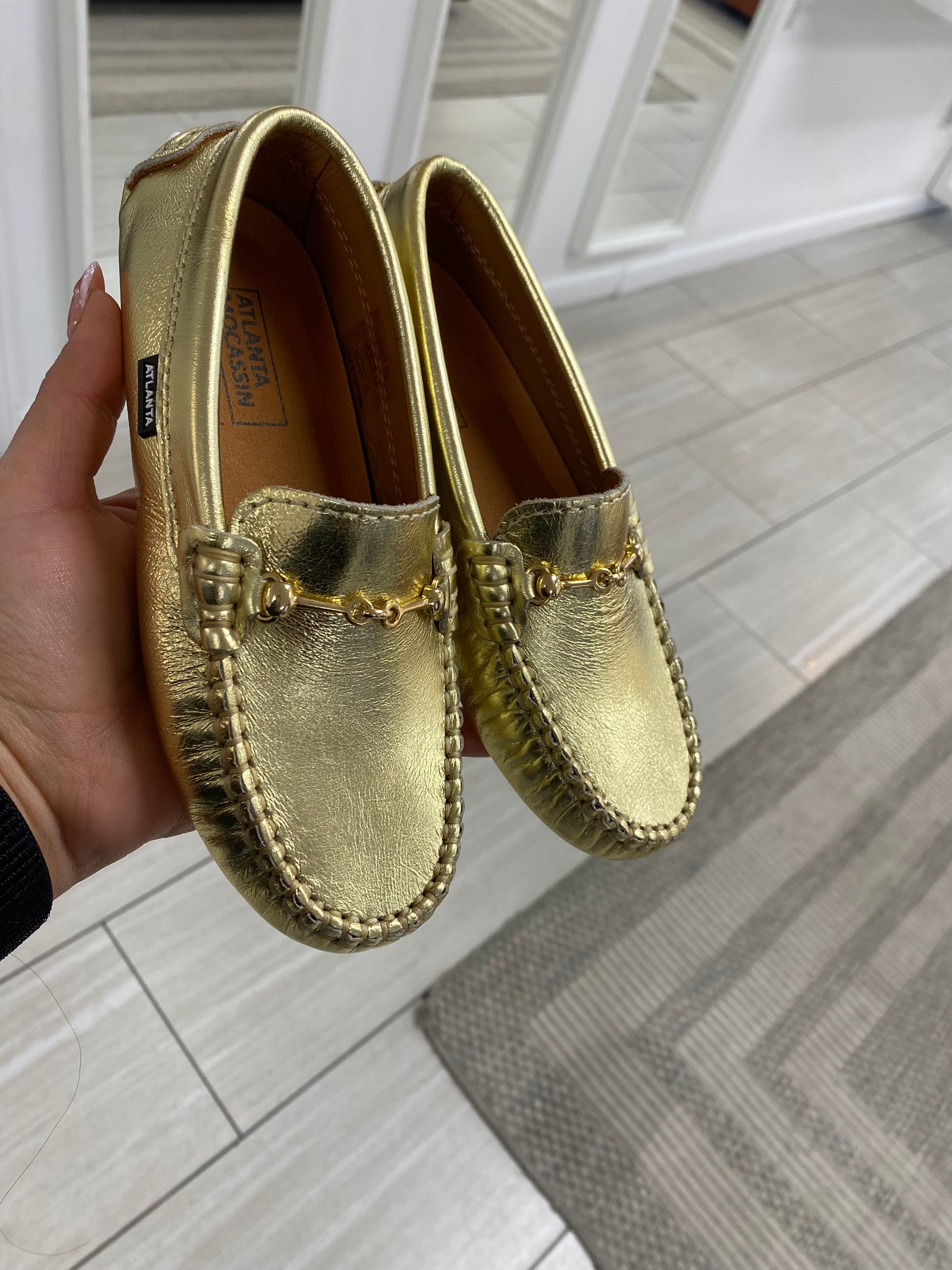 Atlanta Mocassin Gold Metallic Buckle Driver-Tassel Children Shoes