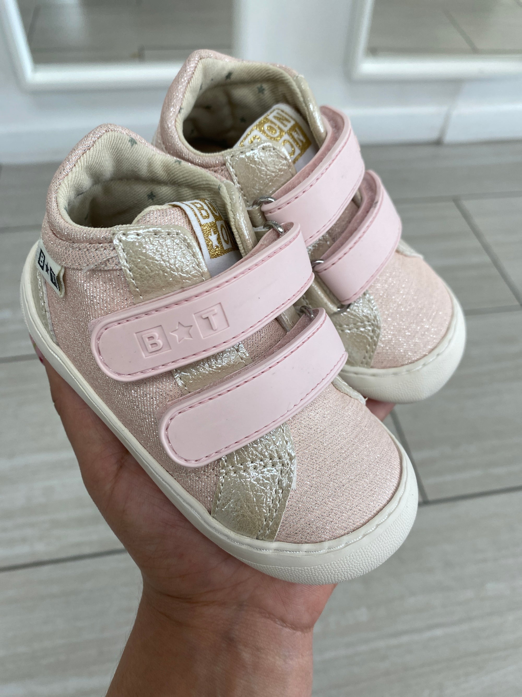 Bonton Pink Velcro Baby Sneaker-Tassel Children Shoes