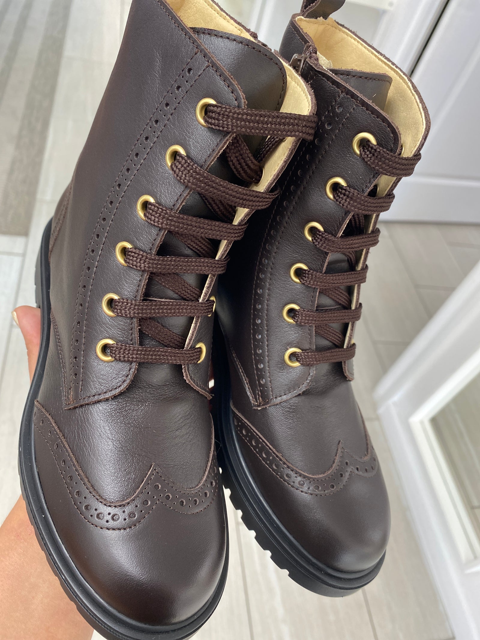 Andanines Dark Brown Leather Wingtip Boot-Tassel Children Shoes