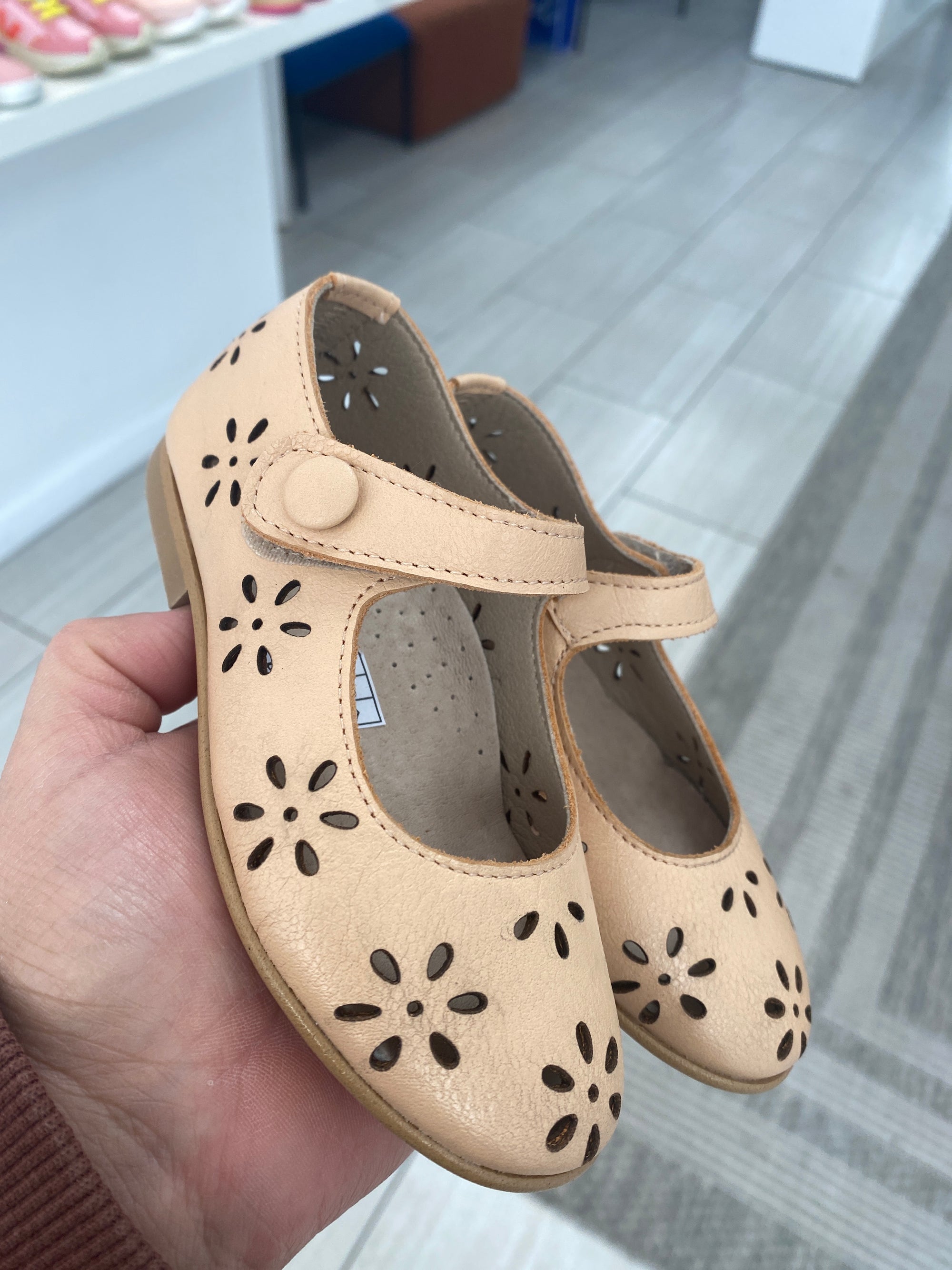 Spain+Co Apricot Perforated Mary Jane-Tassel Children Shoes