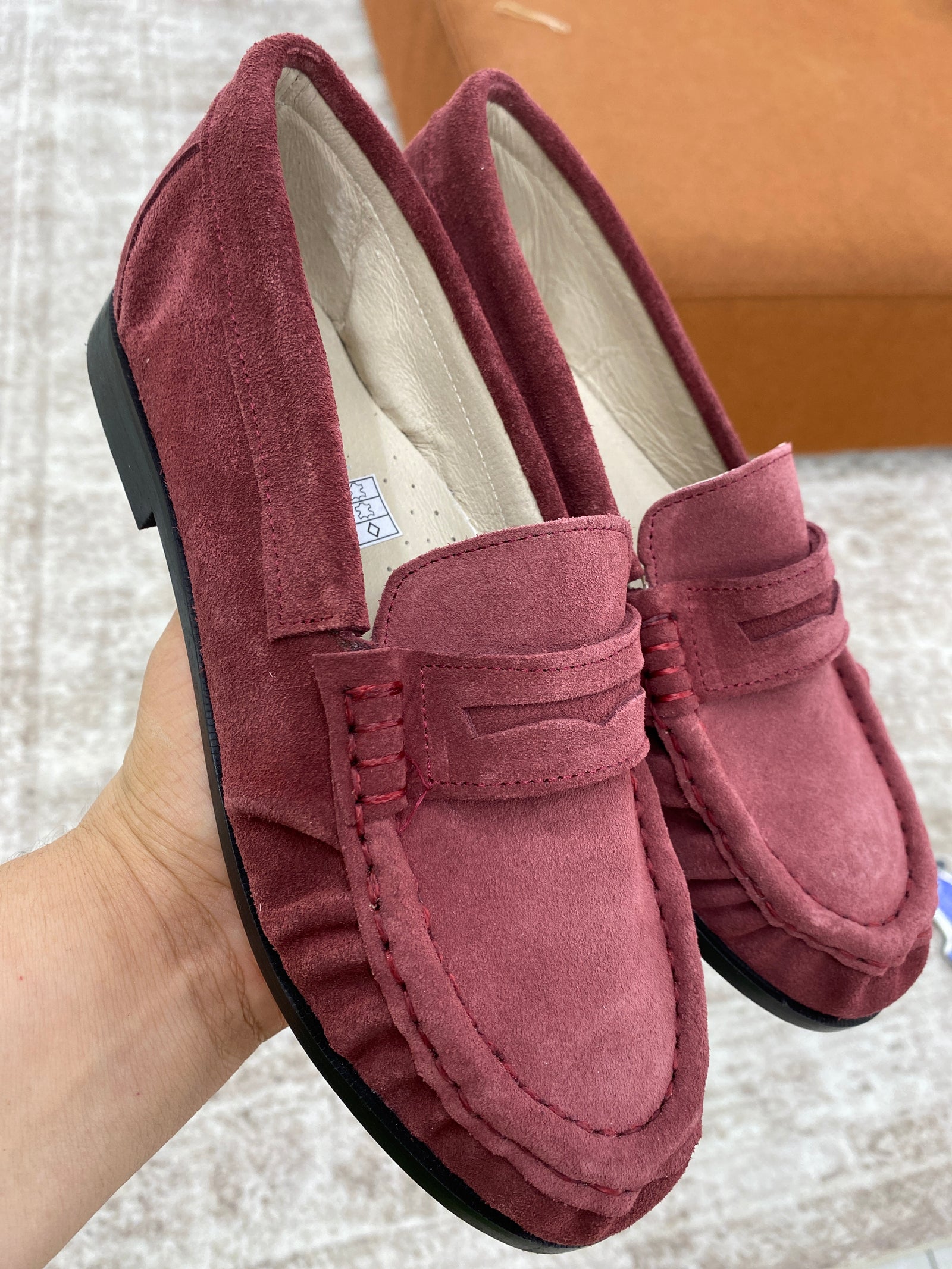 Spain+Co Wine Suede Ruffle Penny Loafer-Tassel Children Shoes