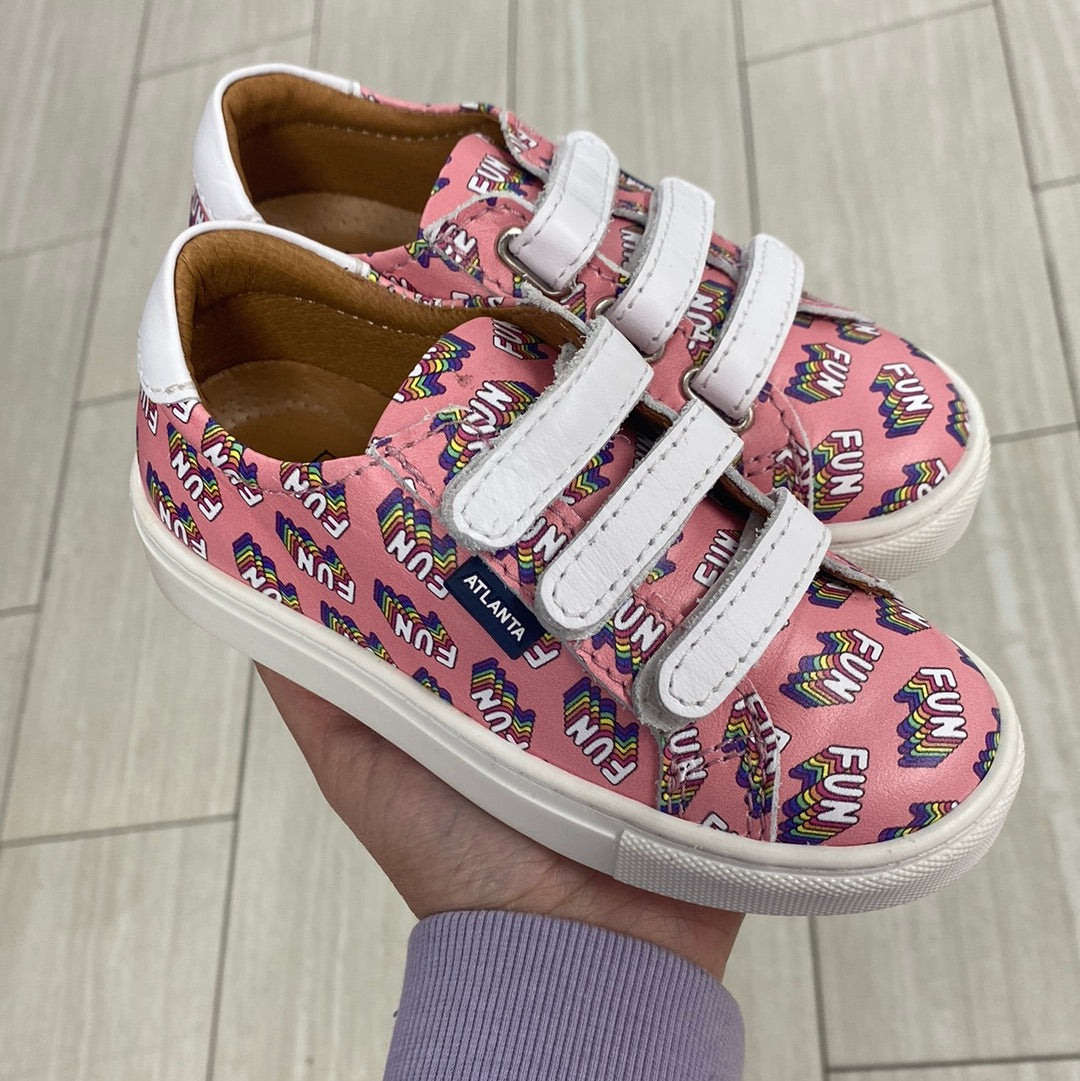 Atlanta Mocassin Pink Fun Print Velcro Sneaker-Tassel Children Shoes