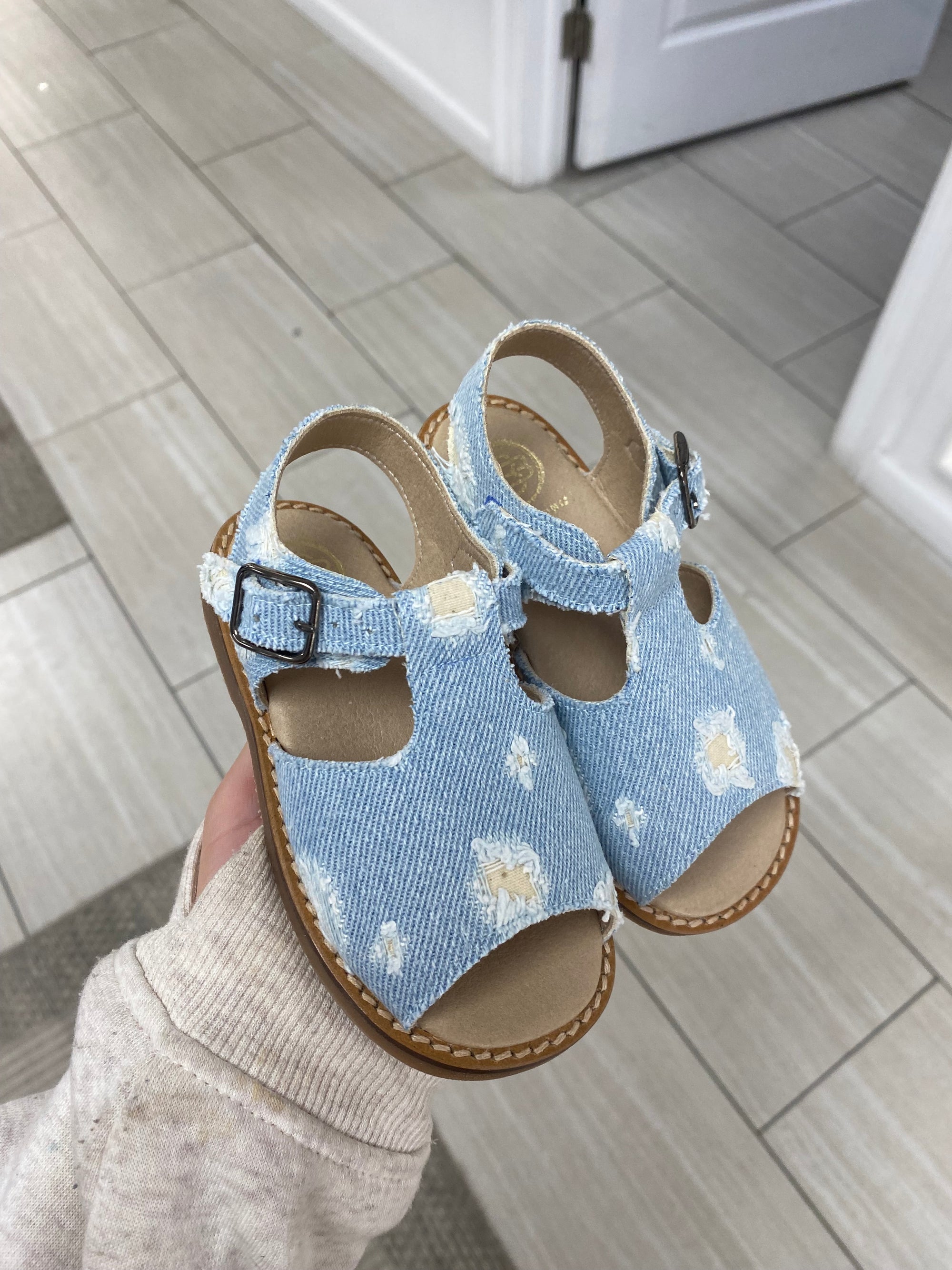 Blublonc Denim T Strap Sandal-Tassel Children Shoes