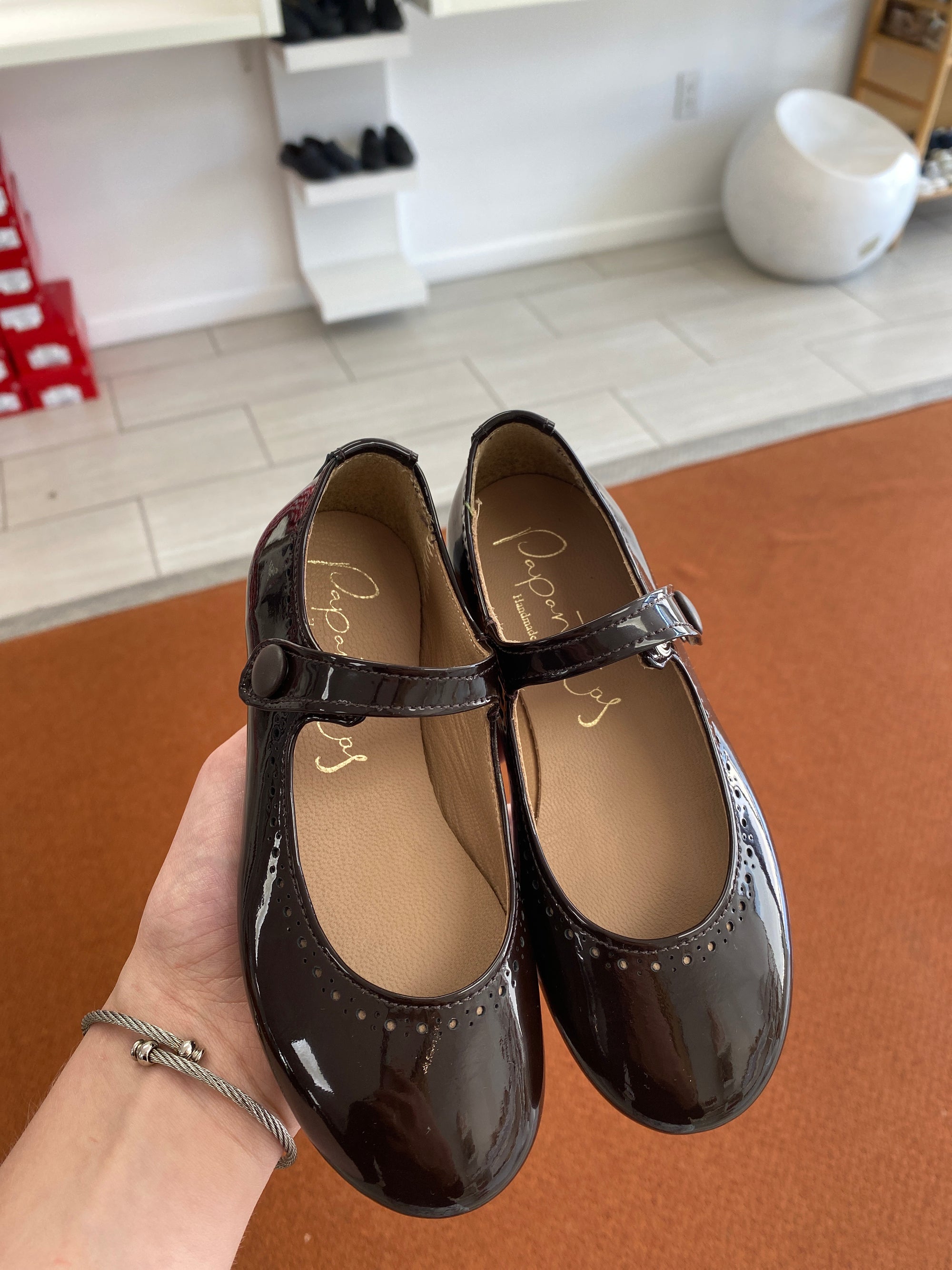 Papanatas Dark Burgundy Patent Mary Jane-Tassel Children Shoes