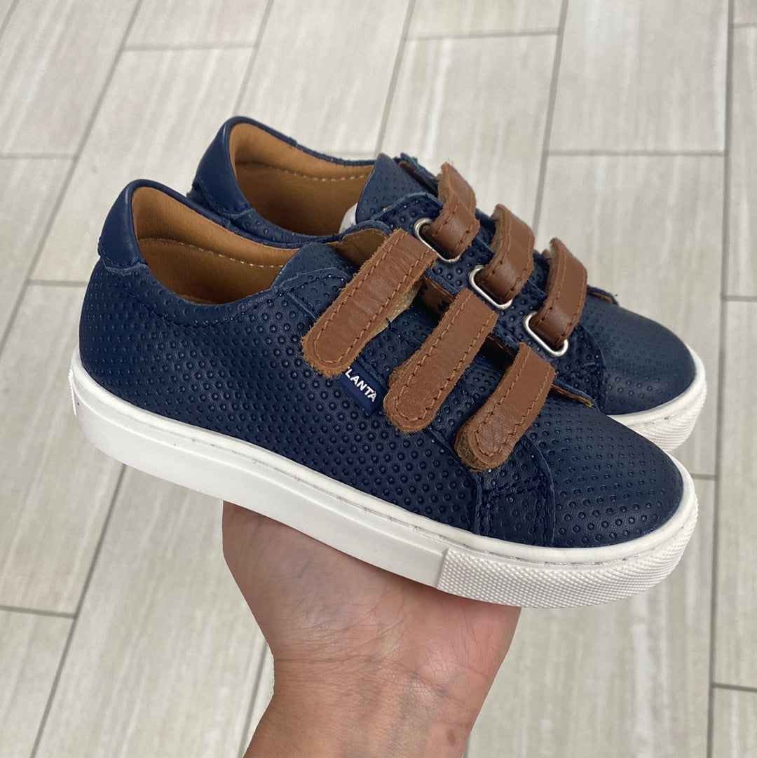 Atlanta Mocassin Brown and Blue Stamped Velcro Sneaker-Tassel Children Shoes
